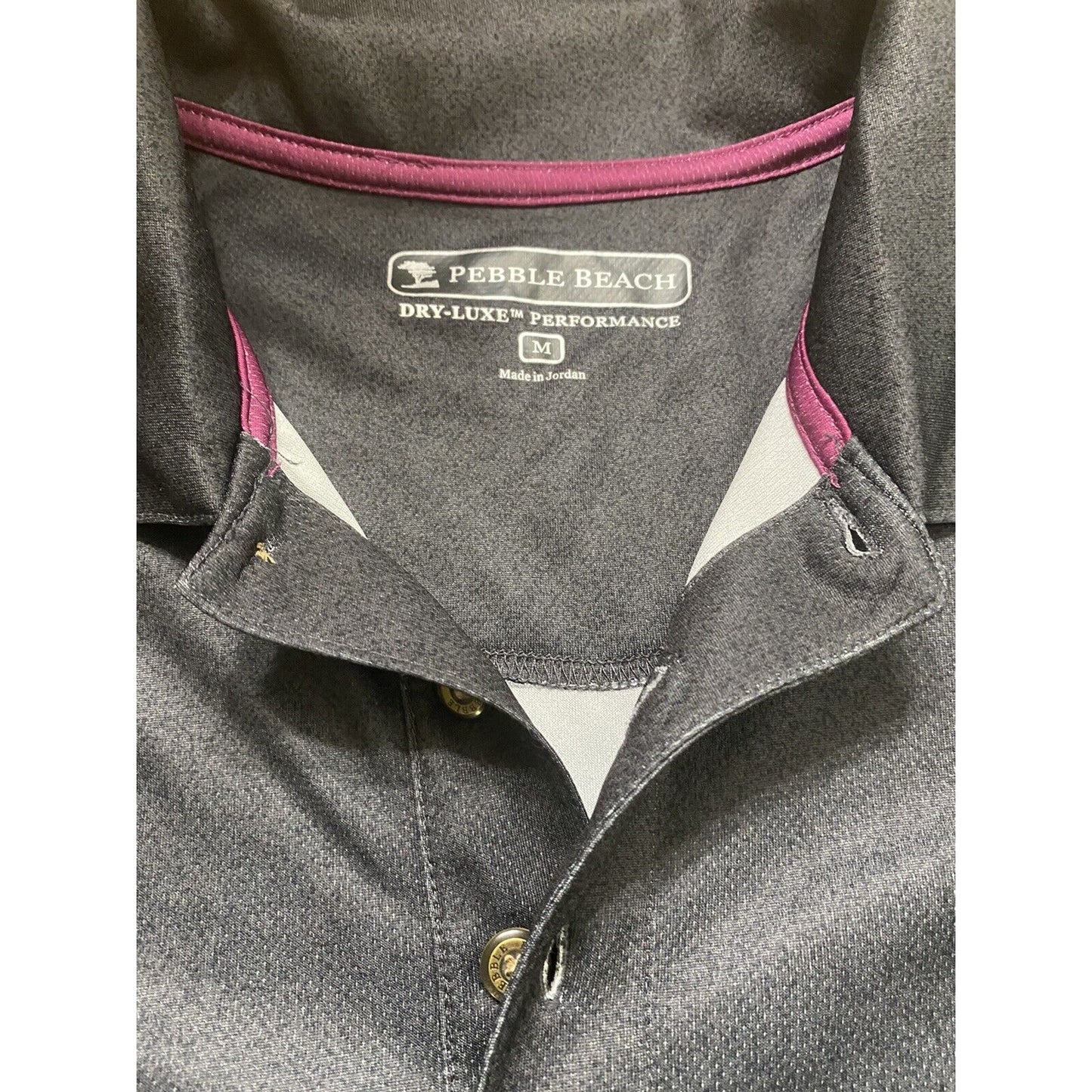 Pebble Beach Men's Medium Dry-Luxe Golf Polo Athletic Metallic Black Shirt
