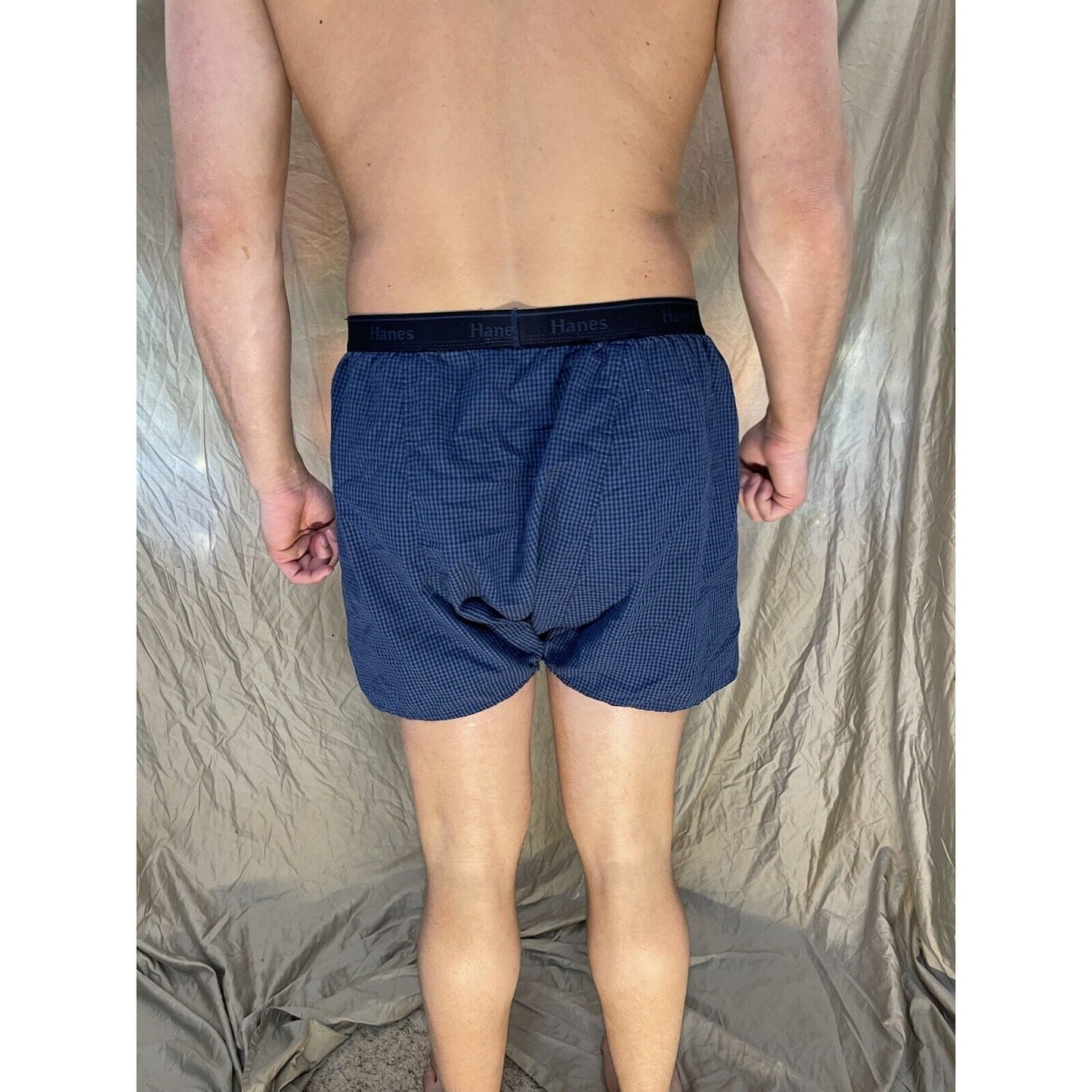 men's hanes XL boxer shorts black and blue plaid