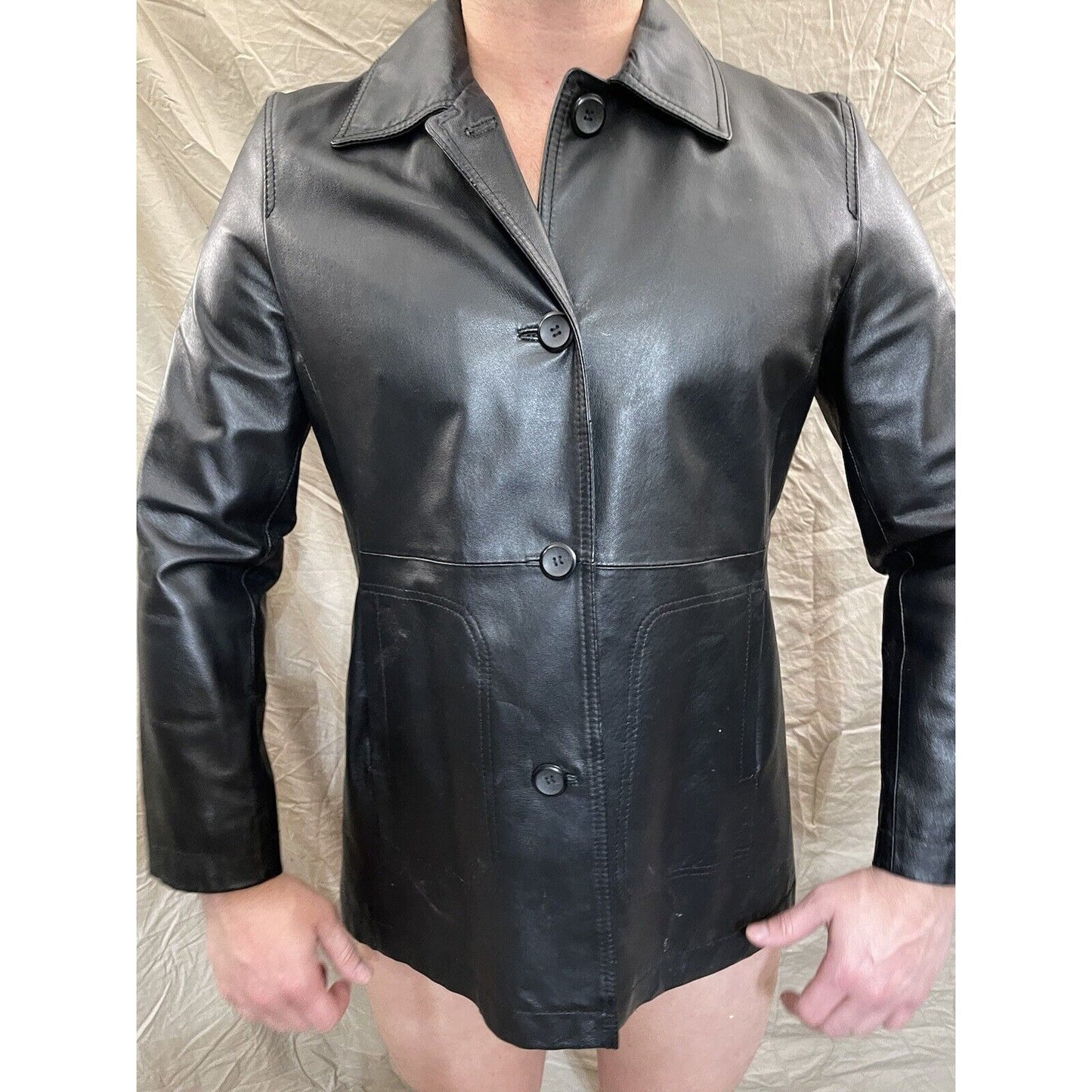 Madison & Max Genuine Leather Coat Size Large Black