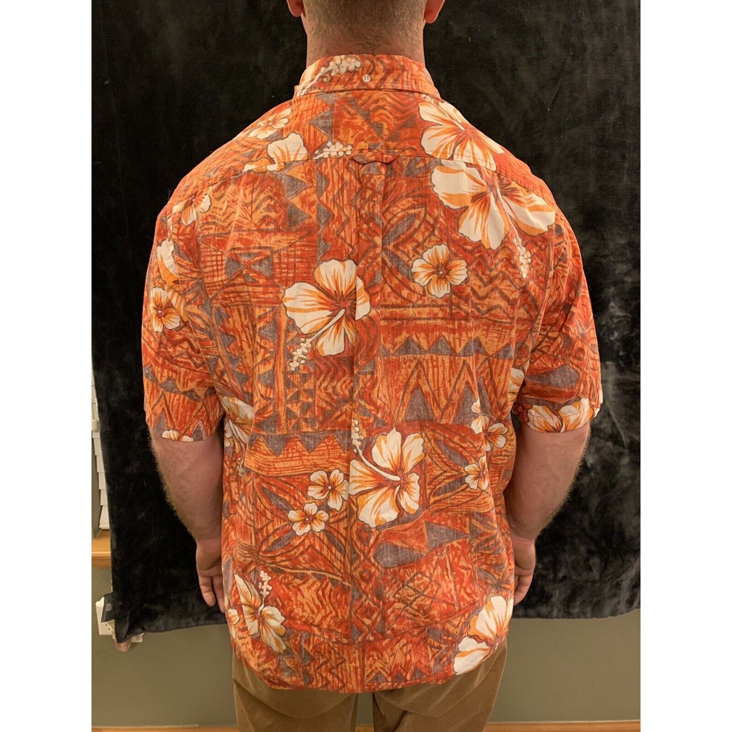 Maui Trading Company Men's XL Hawaiian Orange Tropical Button Shirt