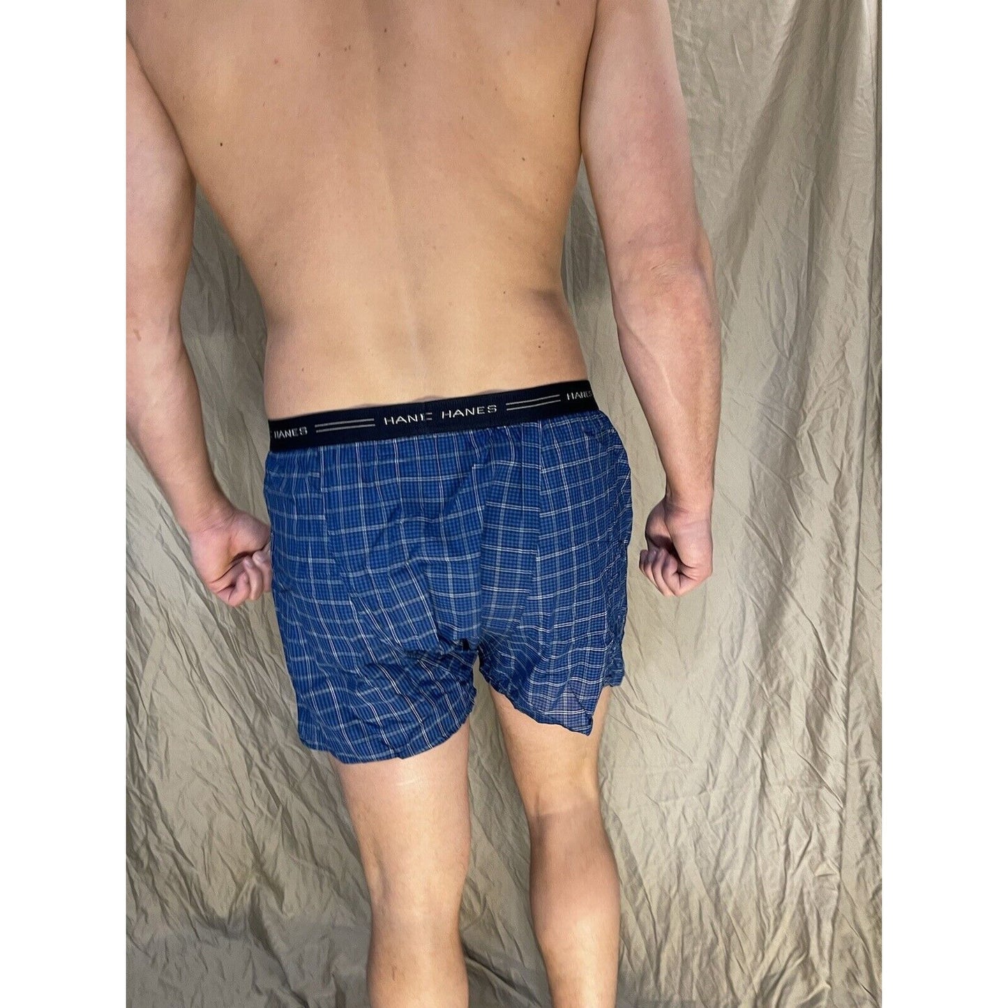 men's hanes comfort flex large blue plaid boxer shorts