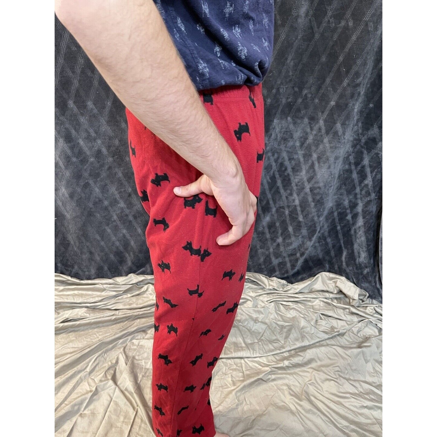 men’s medium long croft and borrow doggy lounge sleep pants dog red