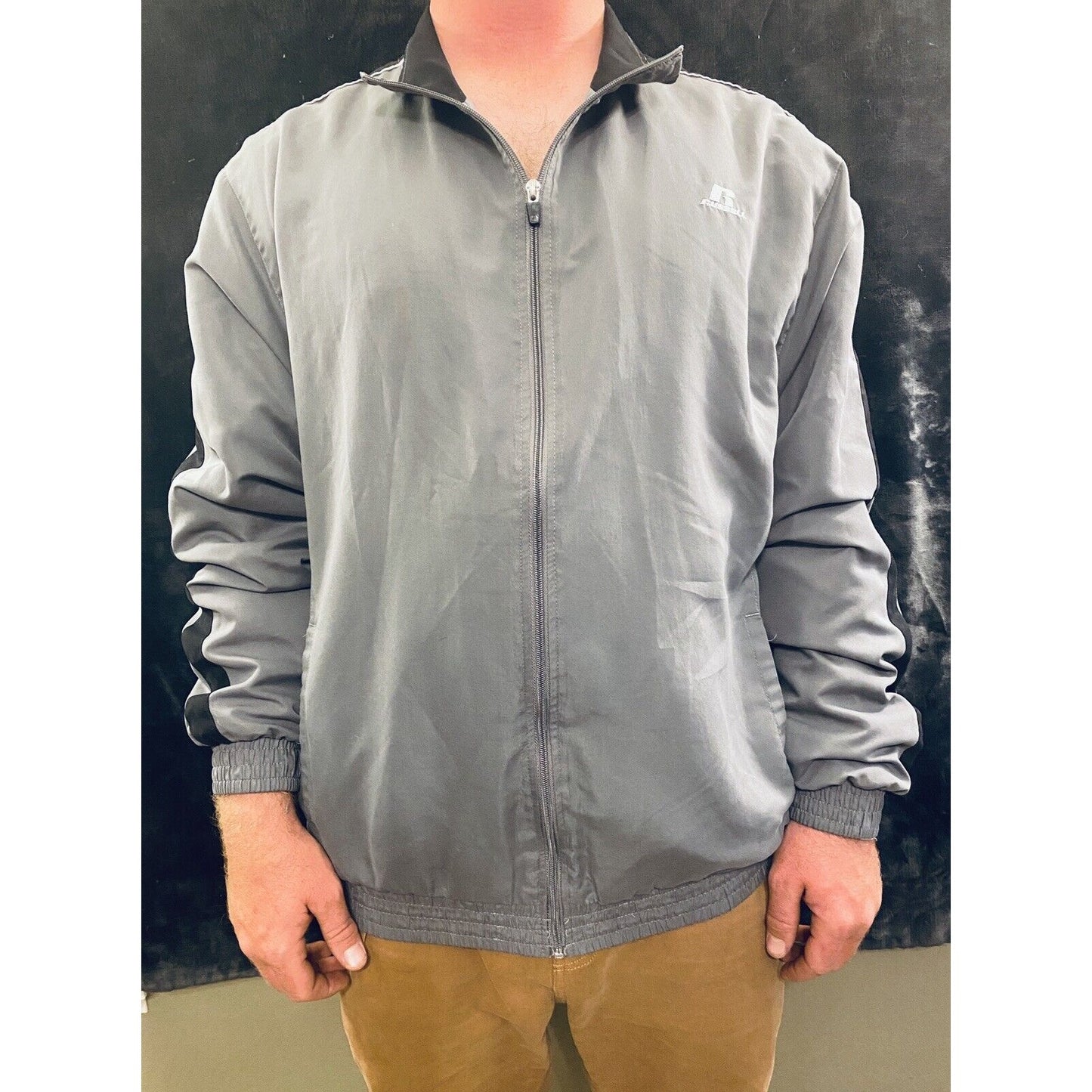 Russell Athletic Gray Windbreaker Full-Zip Jacket Men Size XL Polyester