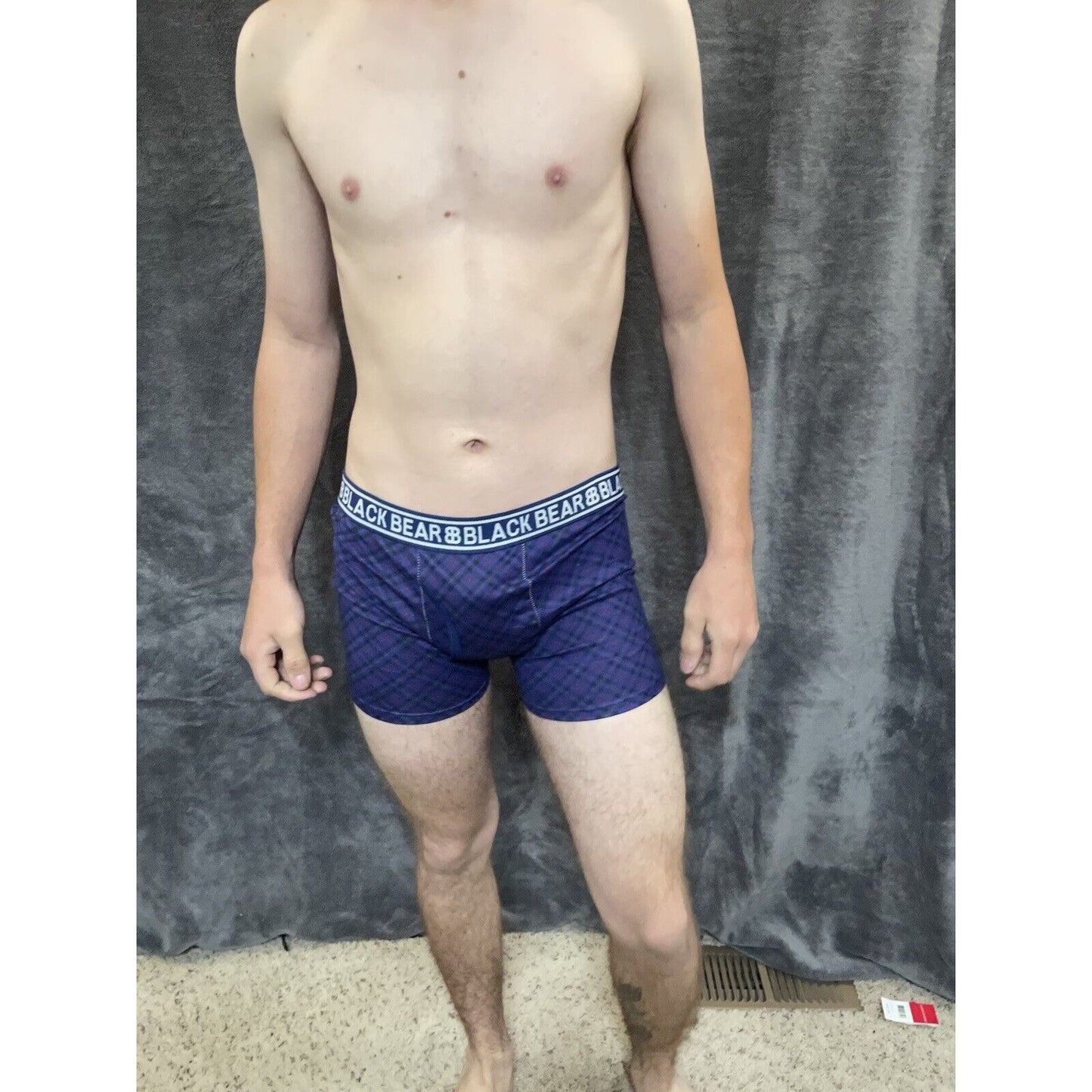 men's medium athletic trunk style black bear boxer brief Blue, Black, Red Plaid