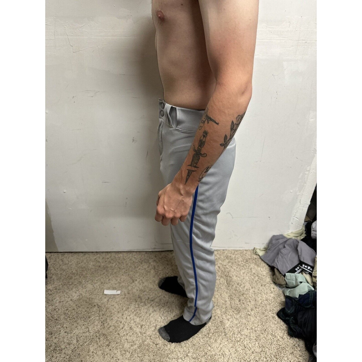 Men’s Gray Champro Adult Medium Baseball Pants With Blue Line