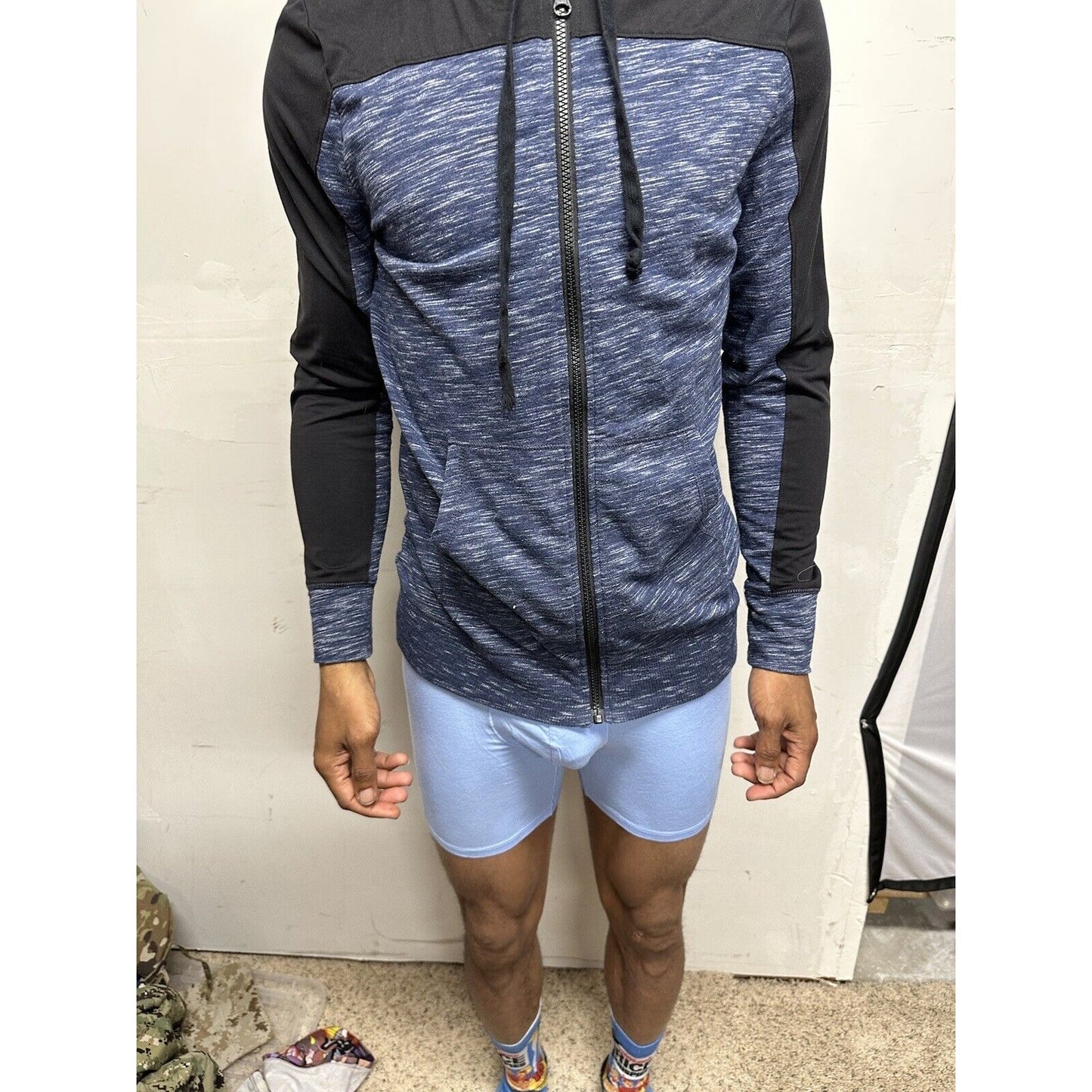 Men’s Blue And Black Boyfriend Hoodie Large Full Zip
