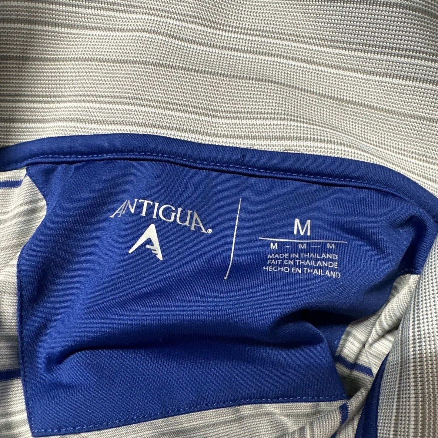 Men’s Gray Striped Antigua Medium Texas Rangers Short Sleeve Polo Shirt