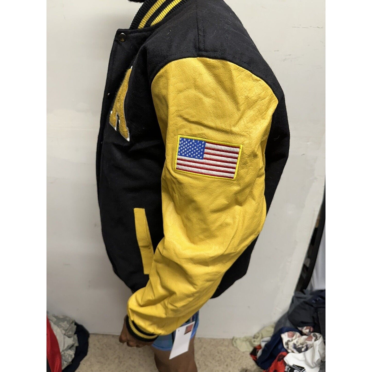 Men’s 2XL JWM Us Army Varsity Style Leather Wool Snap Up Jacket
