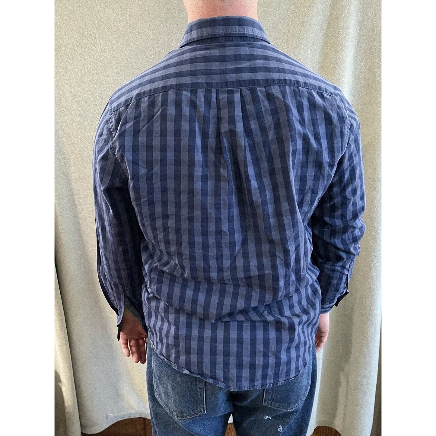 US Polo Assn men long slv Plaid BLUE Button-Front SHIRT stretch cotton