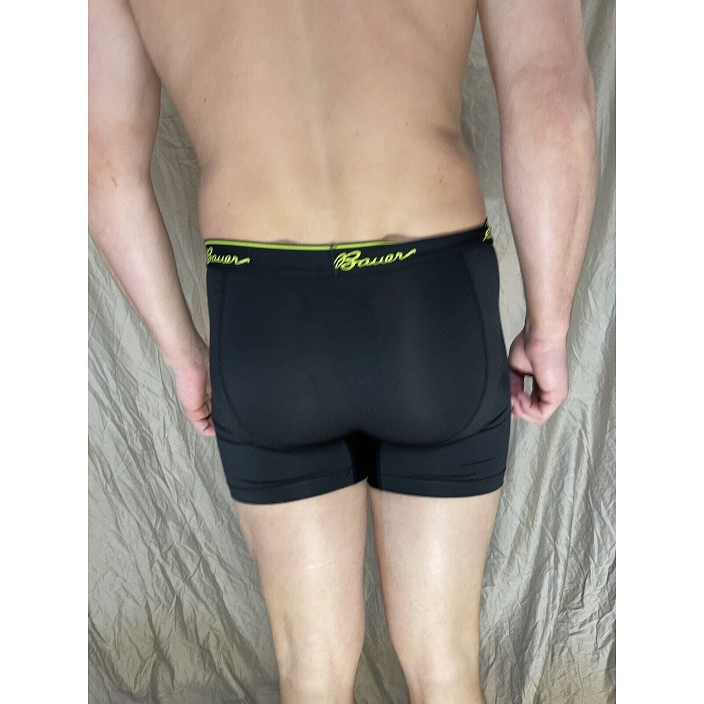 men's eddie bauer medium compression shorts 8% spandex Black With Yellow Band
