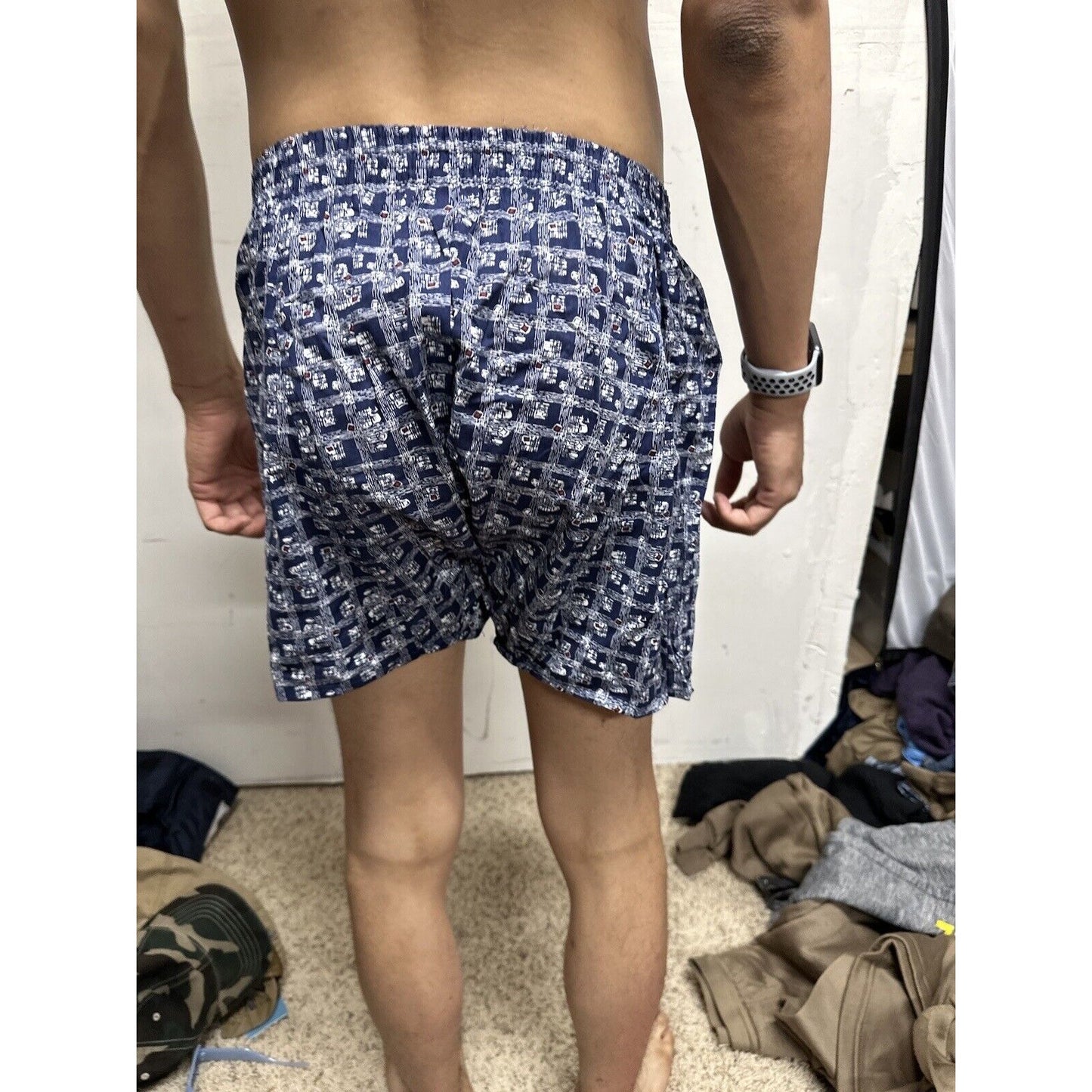Men’s Small Fruit Of The Loom Blue Plaid Box Design Boxer Shorts
