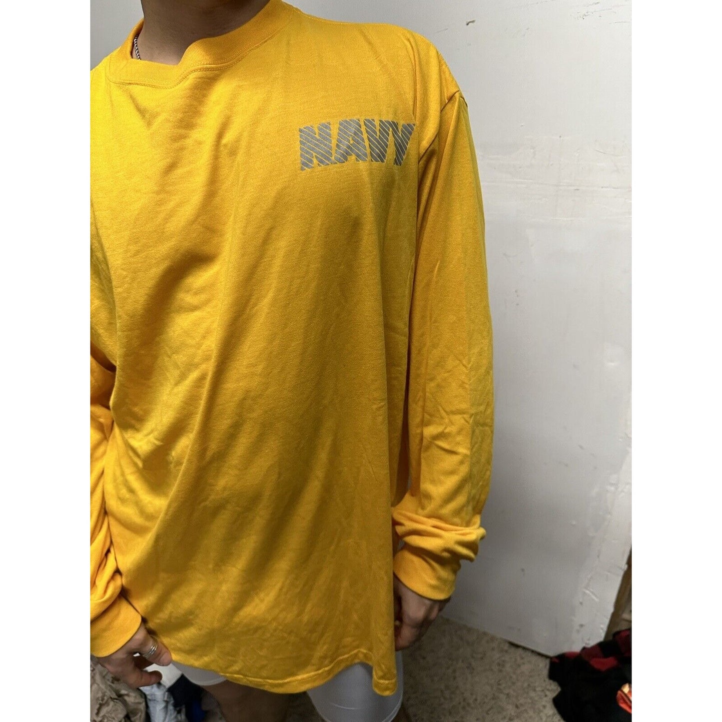 Men’s Navy Polyester PT Yellow Uniform Shirt Long Sleeve 2XL