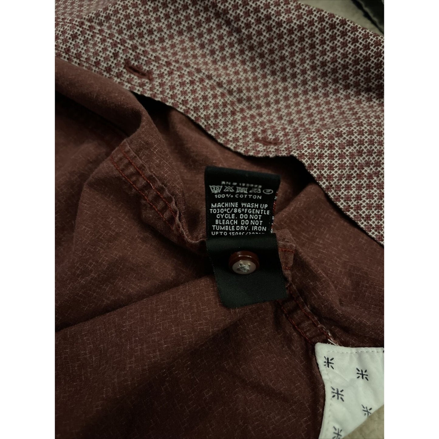 Men’s Lon NYC maroon button up short sleeve first class goods shirt Small Fit