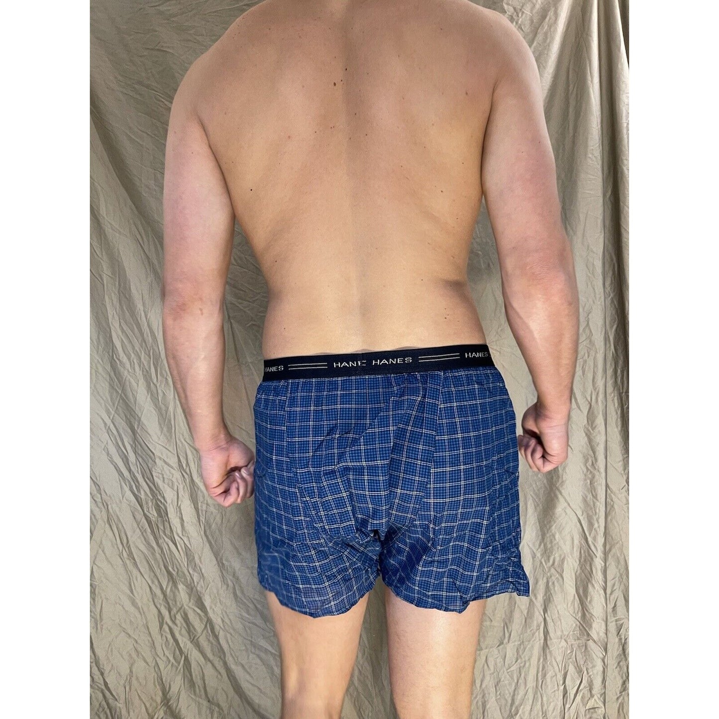 men's hanes comfort flex large blue plaid boxer shorts