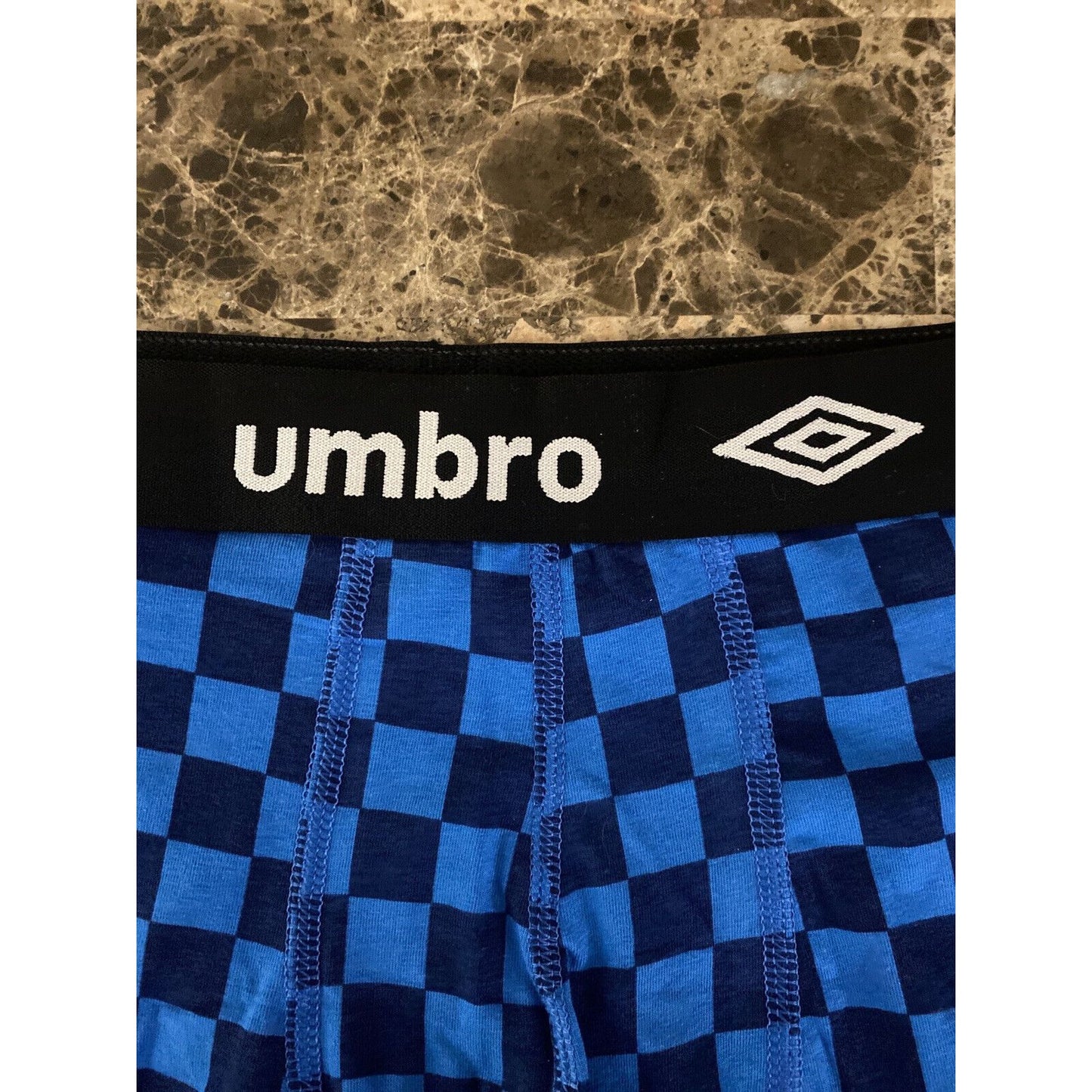 Umbro Men’s Large Bright Blue Checkerboard Cotton Stretch Boxer Briefs NEW