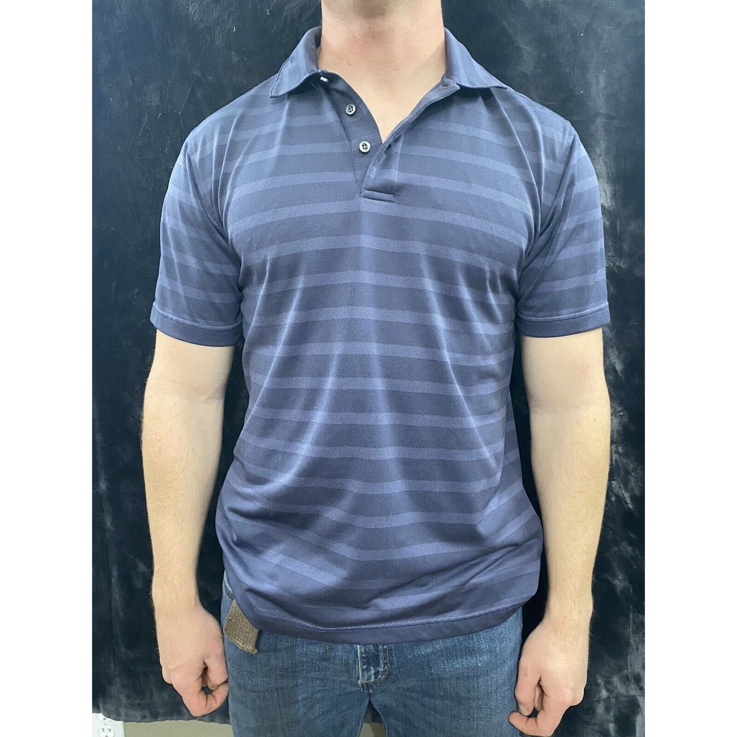 BOLLE Men’s Medium Purple Stripes Short Sleeves Performance Polo Shirt