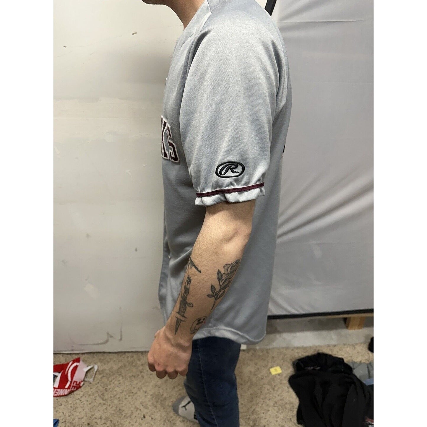 Men’s Silver Rawlings Medium Warhawks Number 12 Baseball Jersey