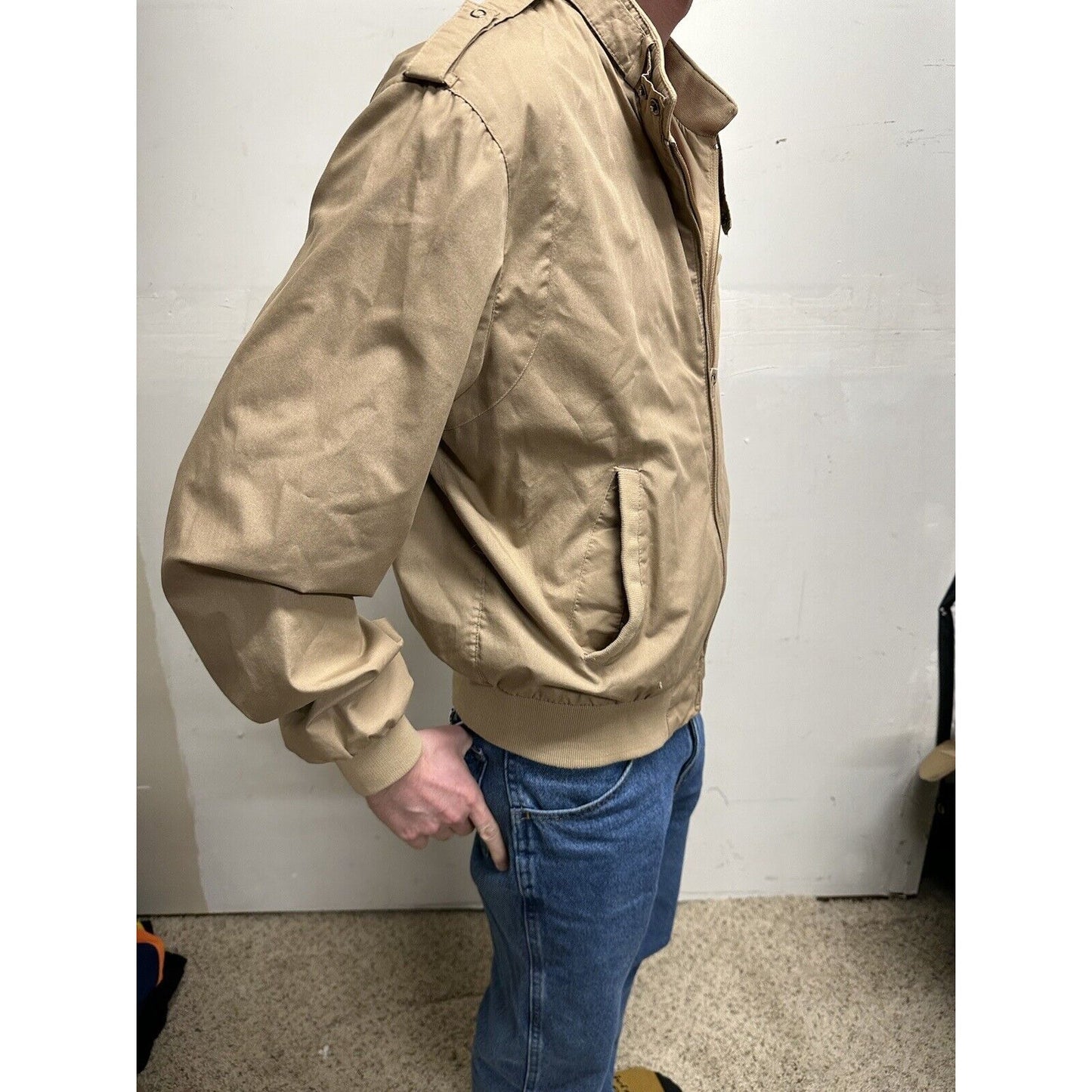 men’s beige tan aberdeen large zipper jacket polyester cotton
