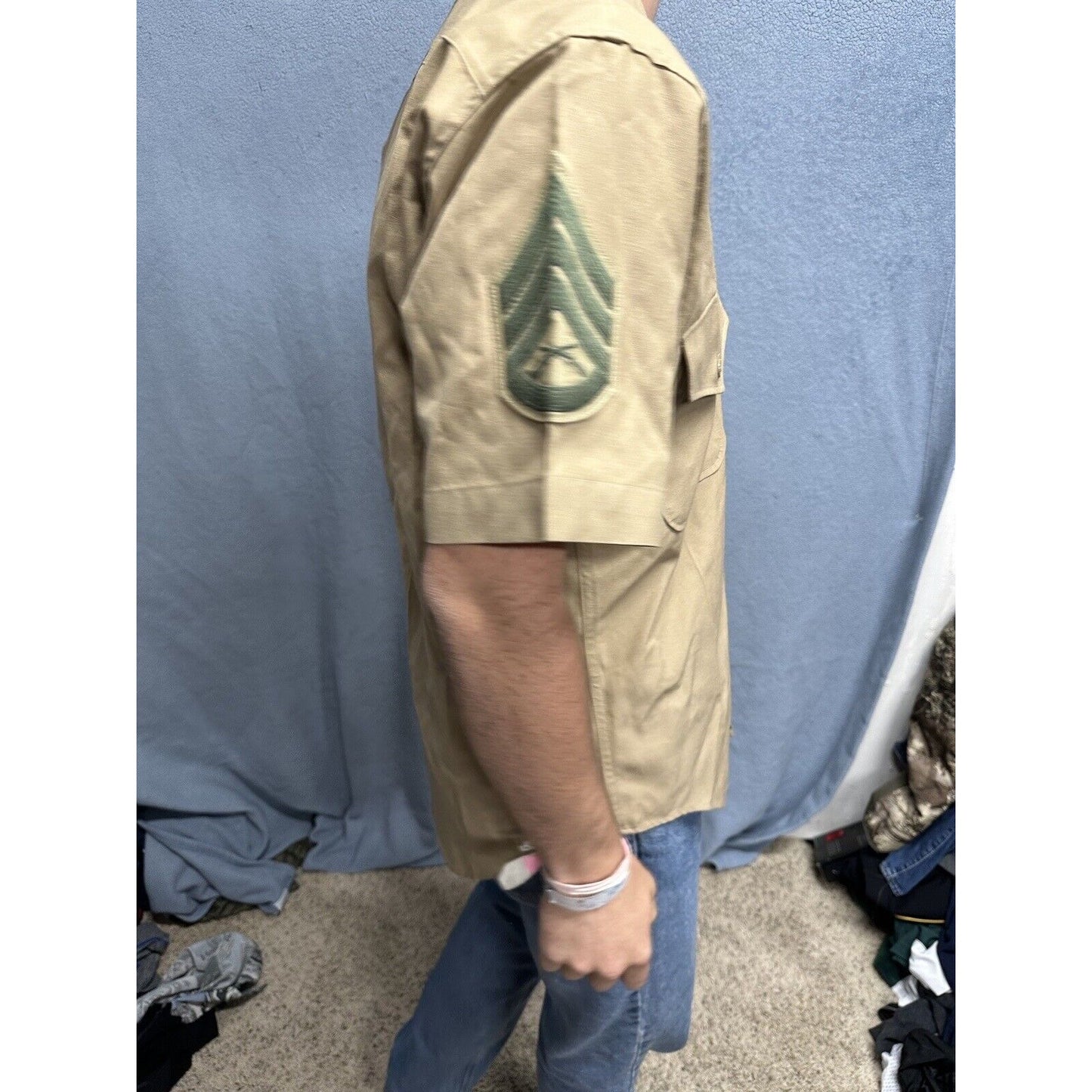 Usmc Marine Corps Khaki Creighton Button Up Uniform Shirt Medium 15-15.5