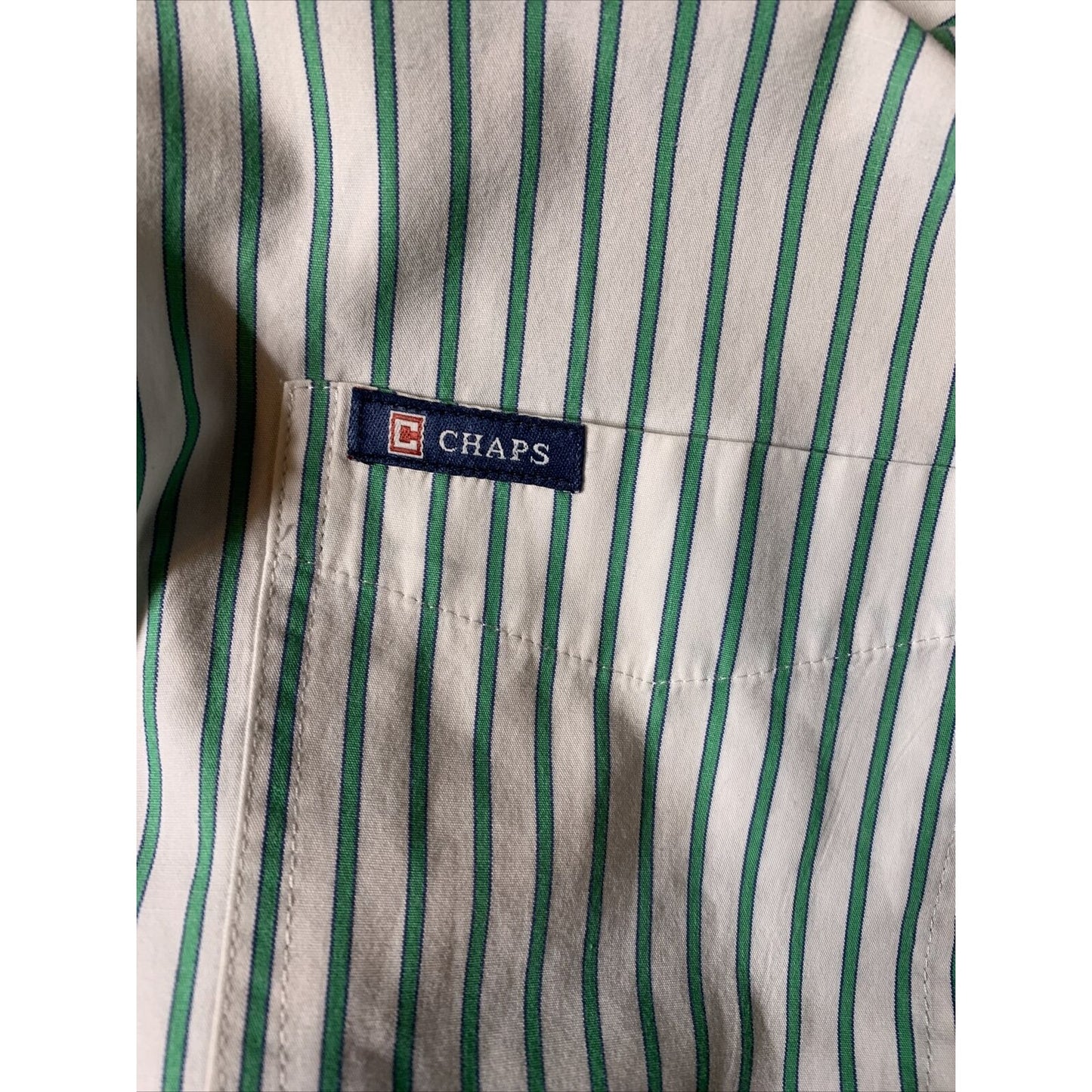 Chaps Easy Care Mens Long Sleeve Button Up Striped Shirt Green & White Size XL