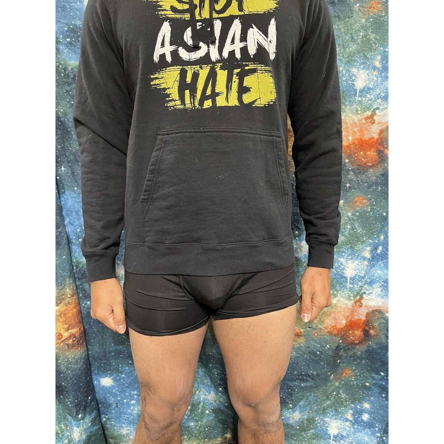Men’s Medium Black Stop Asian Hate Hoodie Port & Company