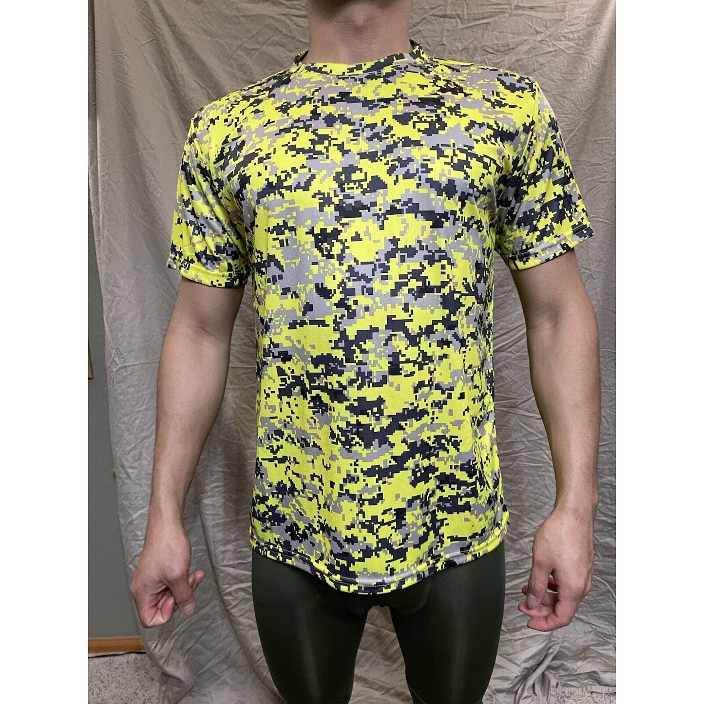 Boy's Youth Large Camo Alleson Athletic Neon Yellow Compression Workout Shirt