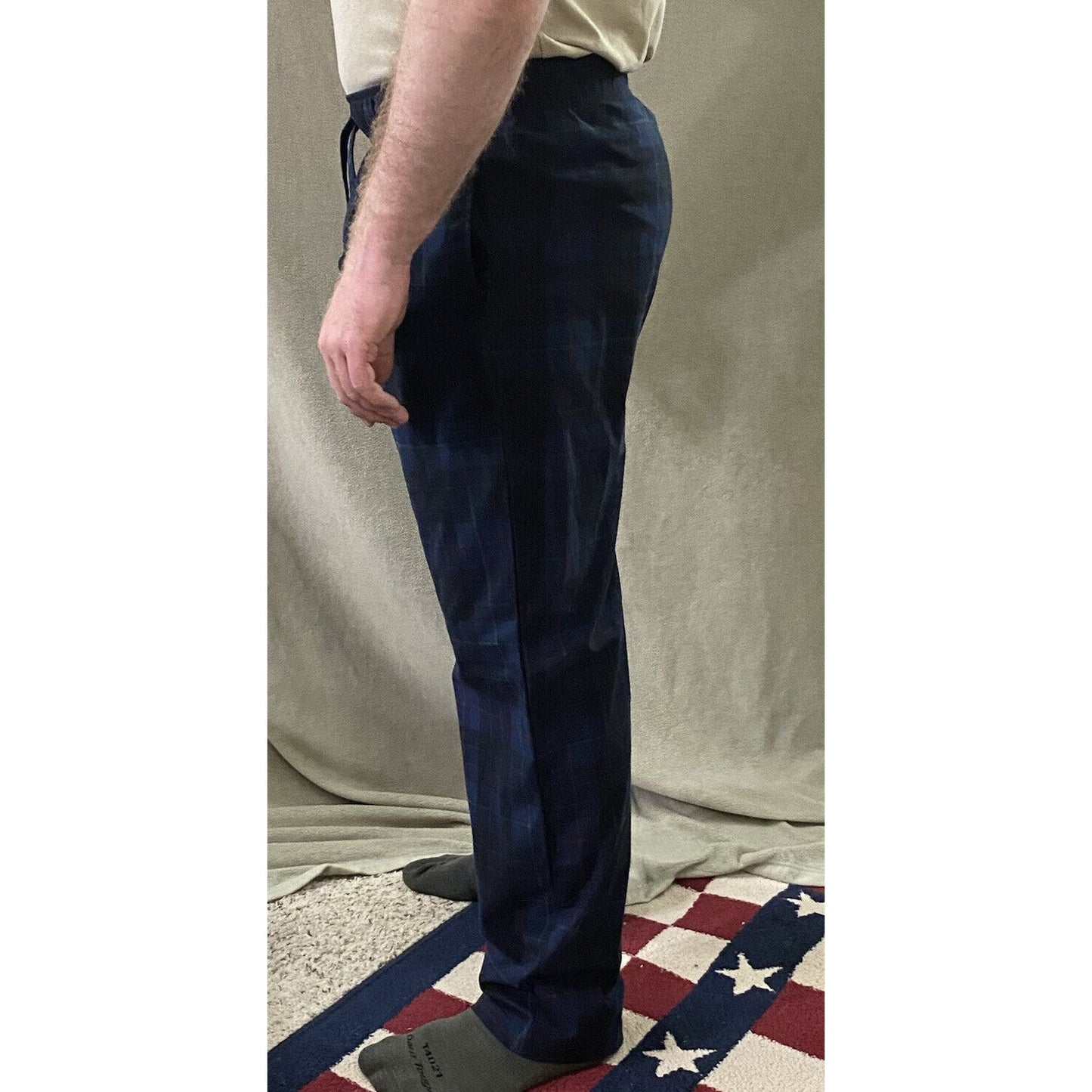 Nautica Sleepwear Men’s Medium Dark Blue Plaid Lounge Polyester Pajama Pants