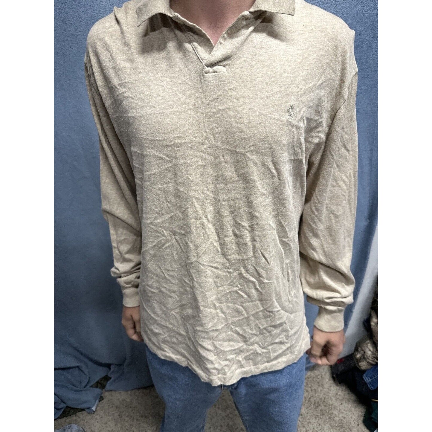 Men’s Tan Polo By Ralph Lauren Long Sleeve Large Long Sleeve Pullover Shirt