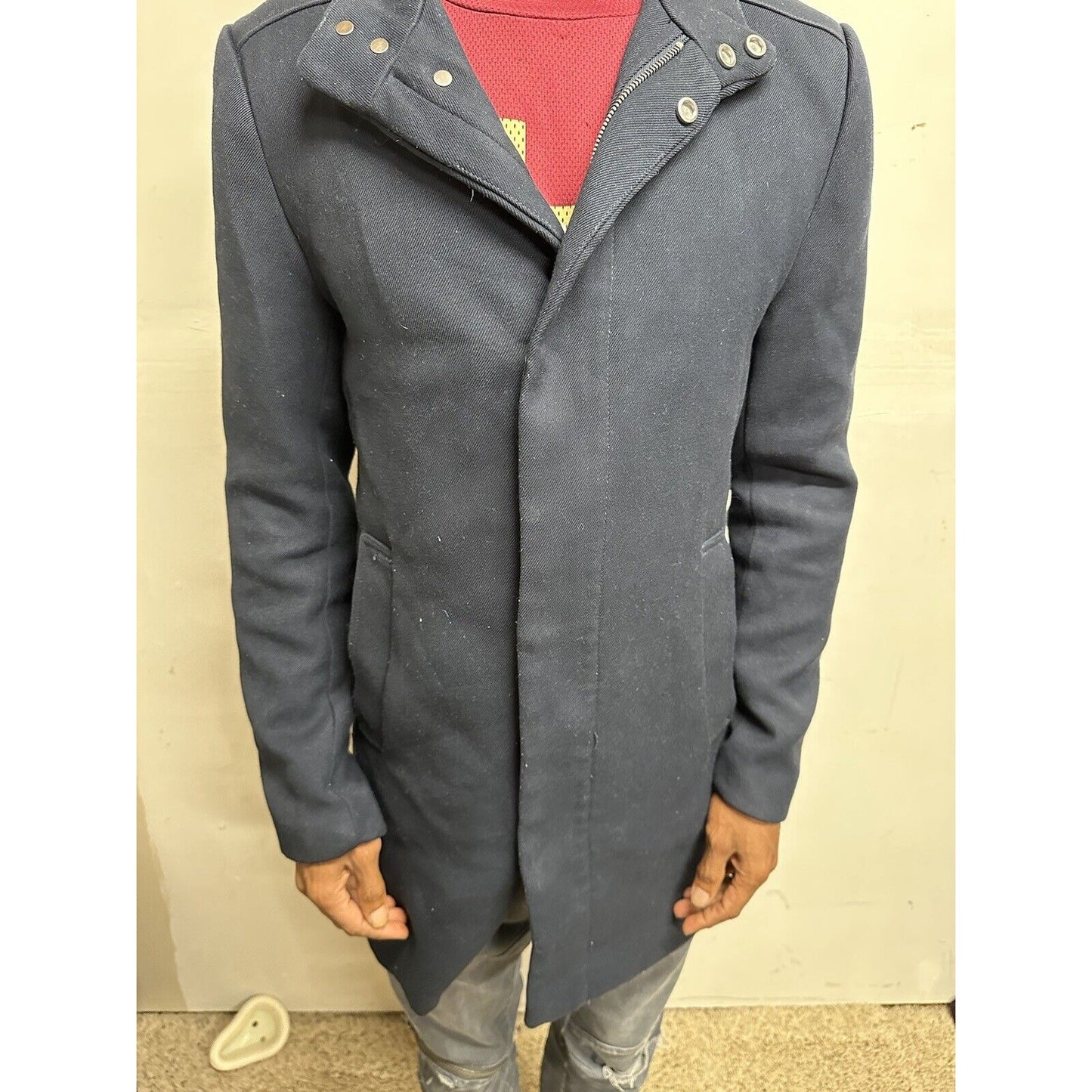 Men’s Dark Blue H&M 38R Zip Up And Snap Jacket Poly & Viscose