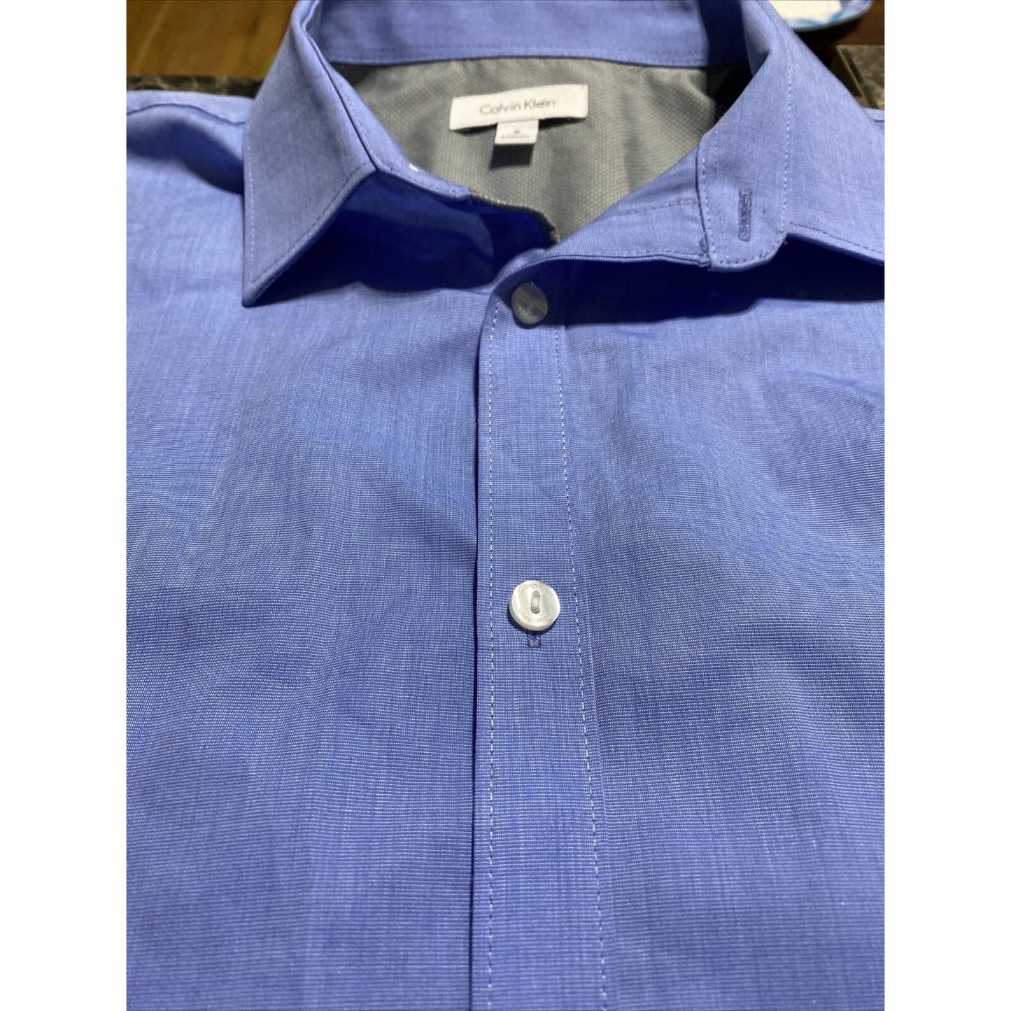 Calvin Klein Men’s Medium Plain Blue Button-Down Formal Cotton Long Sleeves