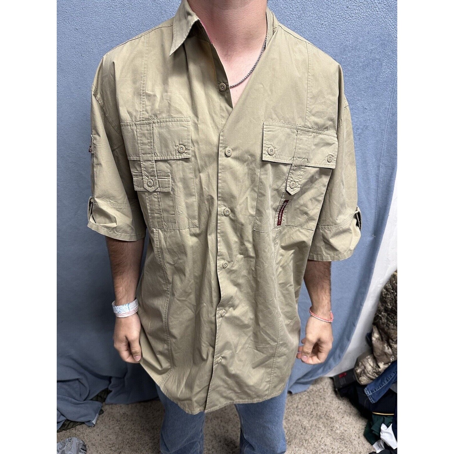 Men’s Khaki Raider Jean Company Large Short Sleeve Button Up Shirt