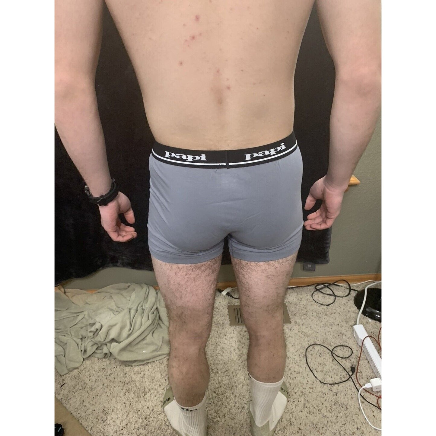 Men’s Papi Medium Boxer Briefs Gray International 5% Spandex Black/white Band