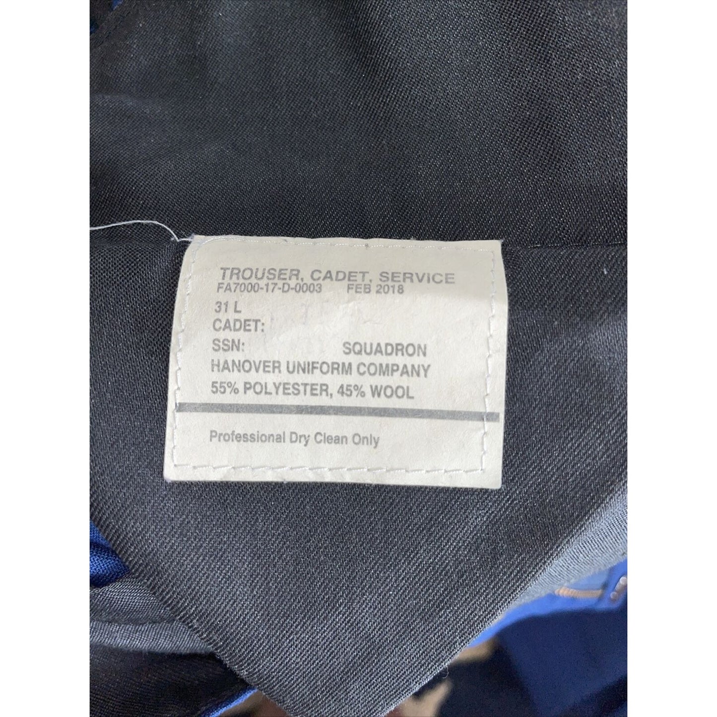 trouser cadet service 31L hanover uniform usafa pants blues air force