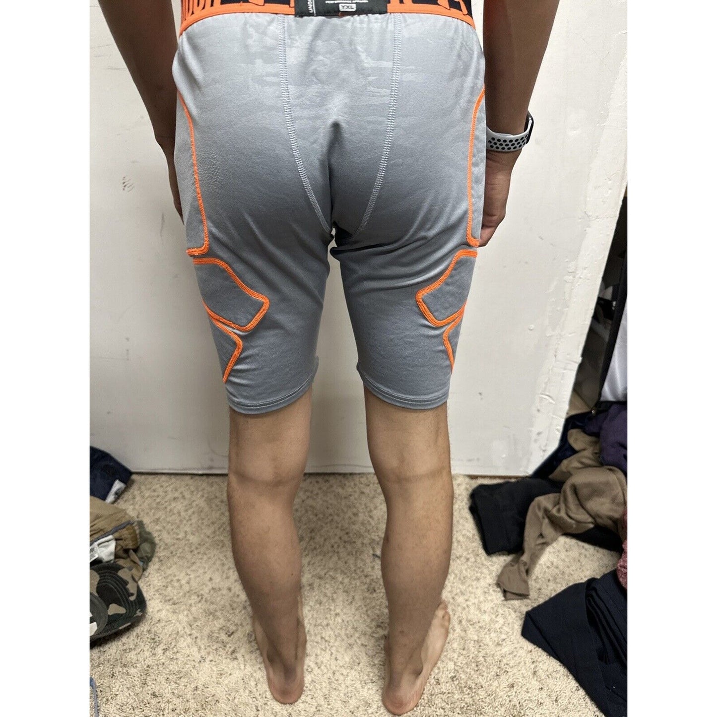 Boys Youth XL Under Armour Gray Baseball Sliding Shorts Football Girdle Orange