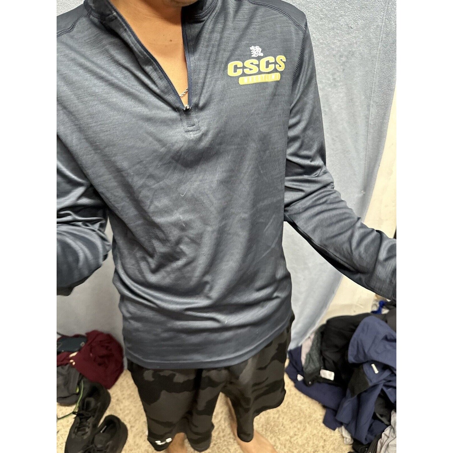 Men’s Gray Navy Blue CSCS Wrestling BSN Sports Medium Pullover 1/4 Zip