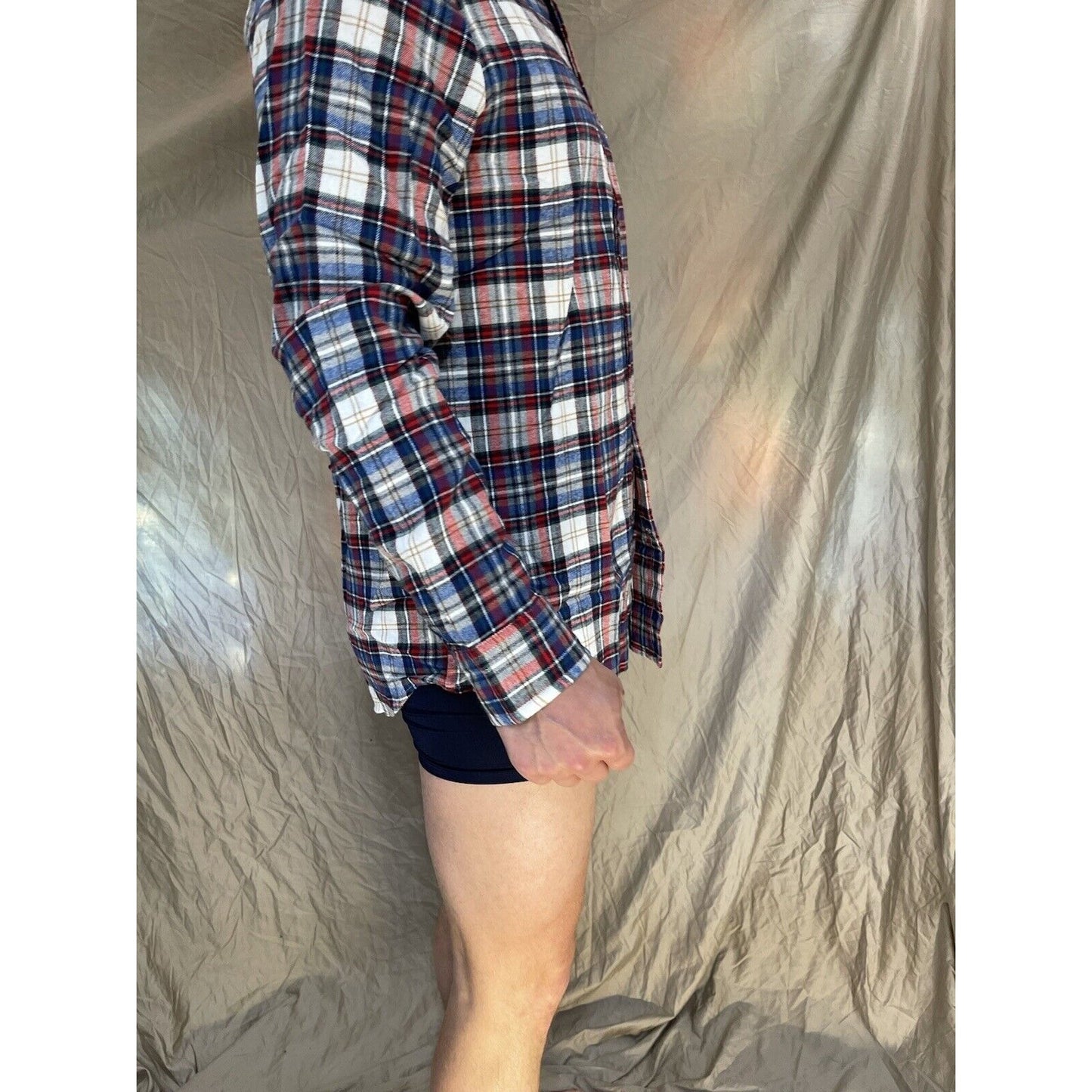 men's plaid blue red st john's bay large polar bear mulit long sleeve buttonup
