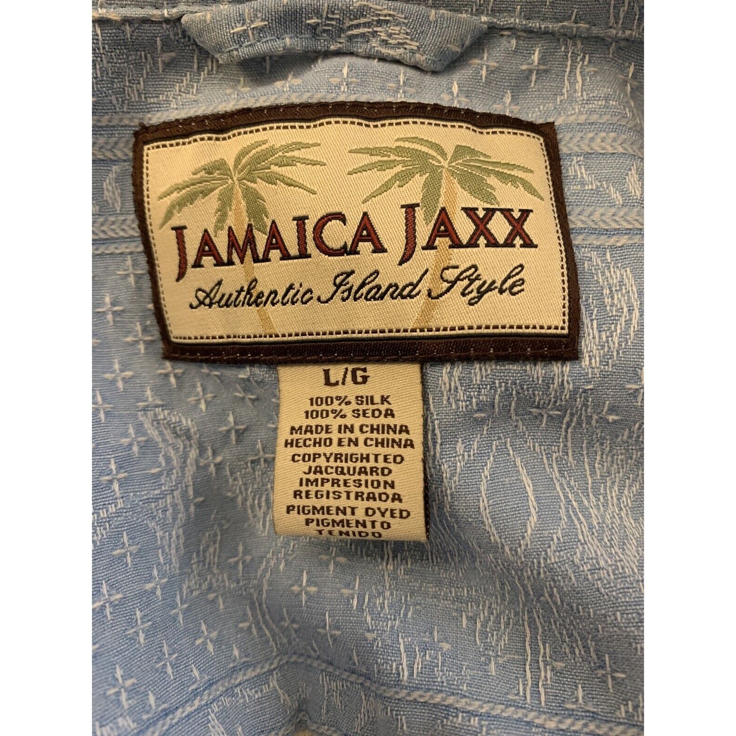 Jamaica Jaxx Men's Button Front Shirt Blue Size Large Embroidered 100% Silk