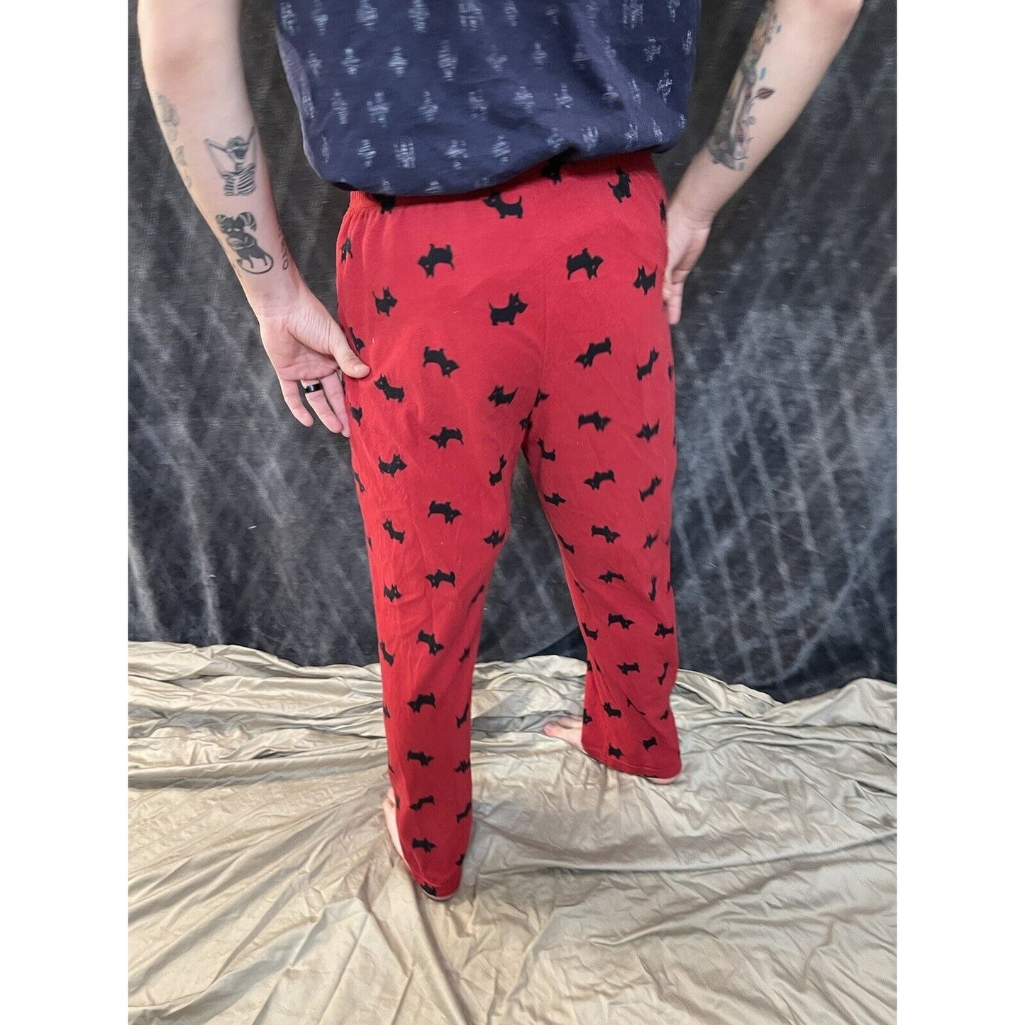 men’s medium long croft and borrow doggy lounge sleep pants dog red