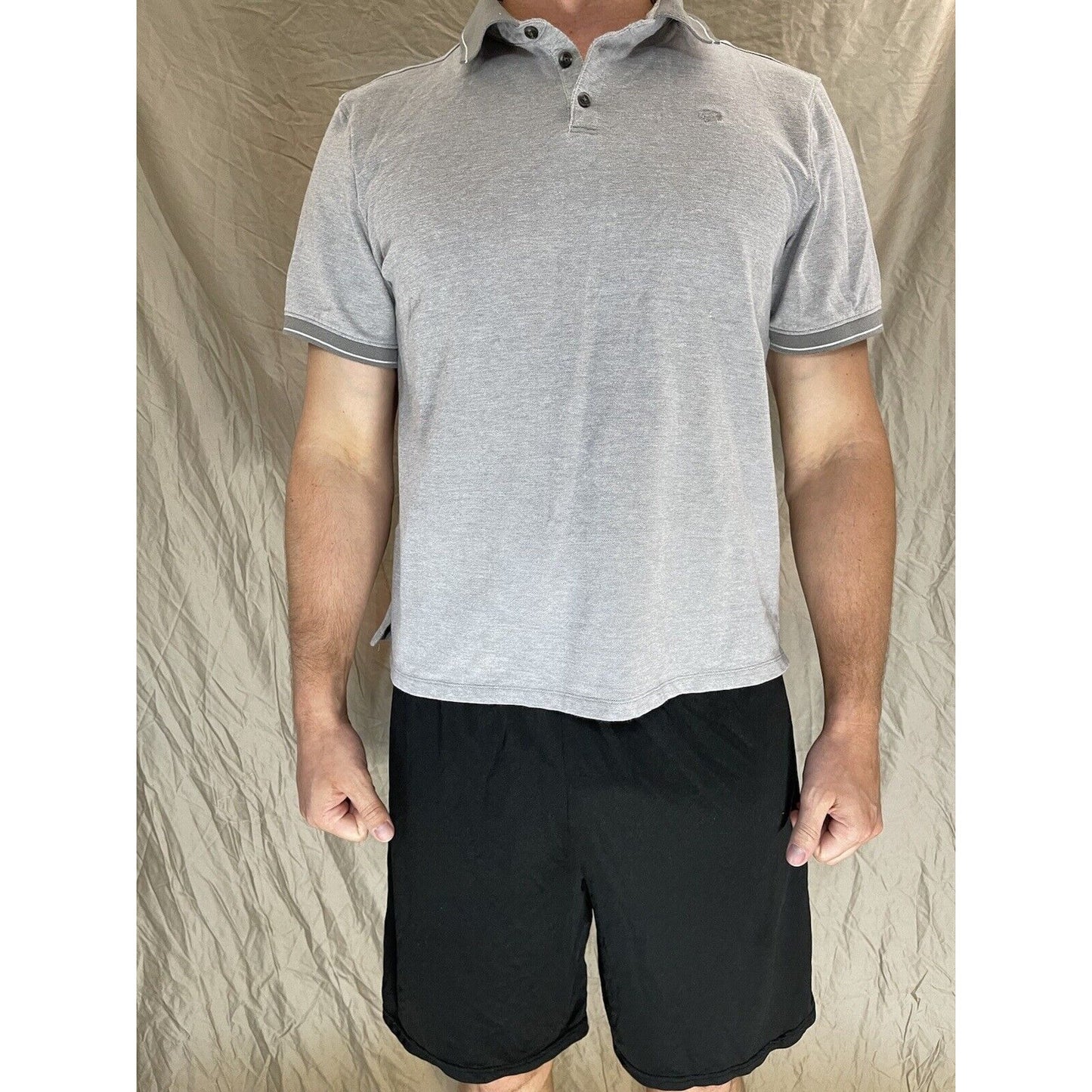 Buffalo David Bitton Large Polo Men Shirt Gray Short Sleeve Cotton Stretch