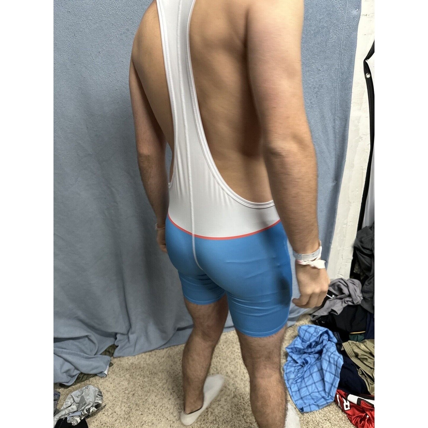 Men’s White And Blue Tauwell Wrestling Singlet Medium