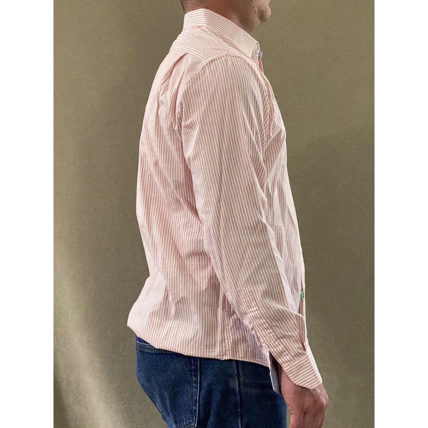 Nautica Men’s Size 16.5 (34/35) Active Fit Pink White Stripes Button-down Shirt