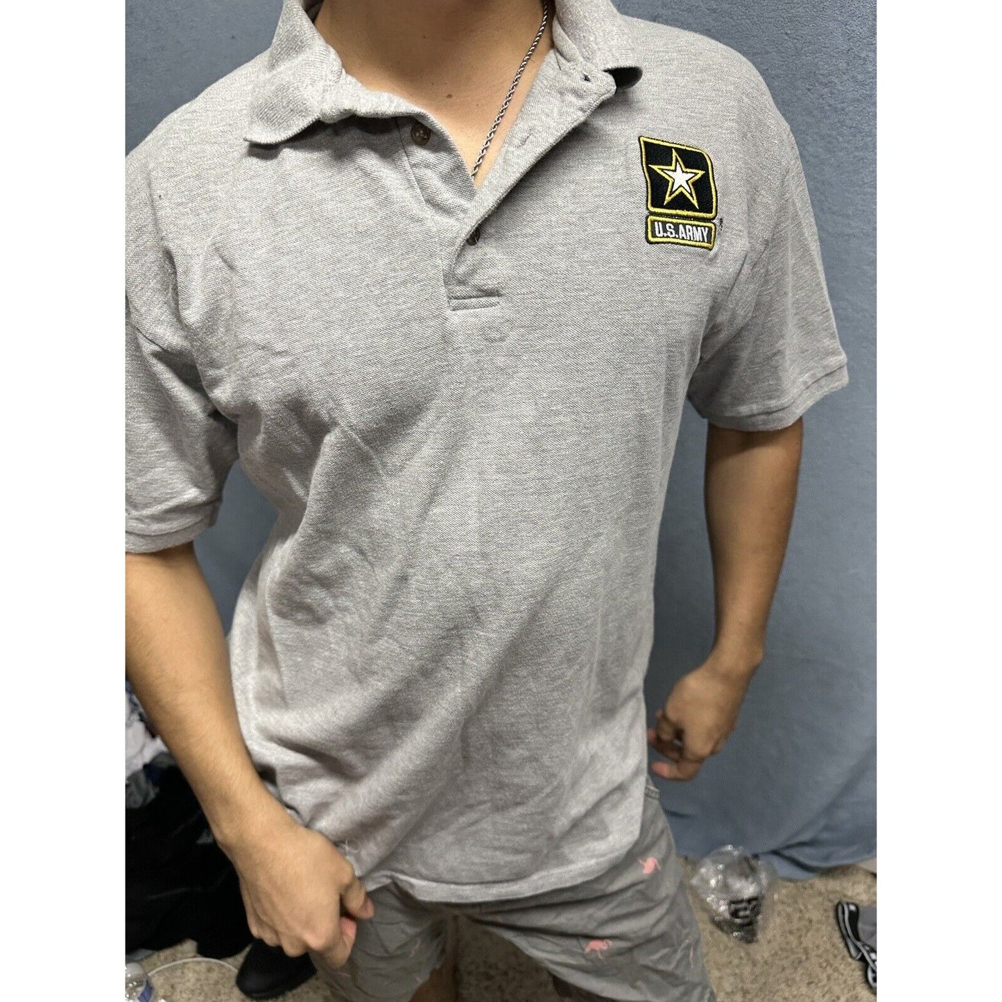Men’s Gray Polo Shirt US Army Size Large