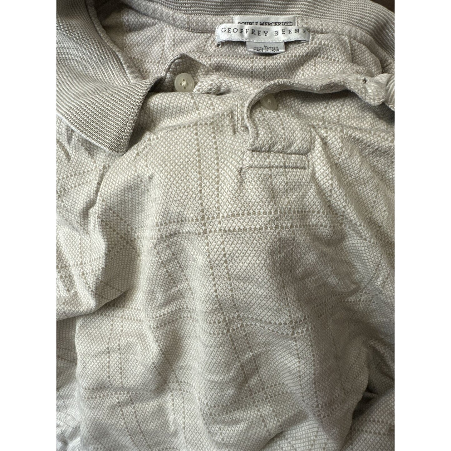 Men’s Beige Geoffrey Beene Large Polo Shirt Double mercerized