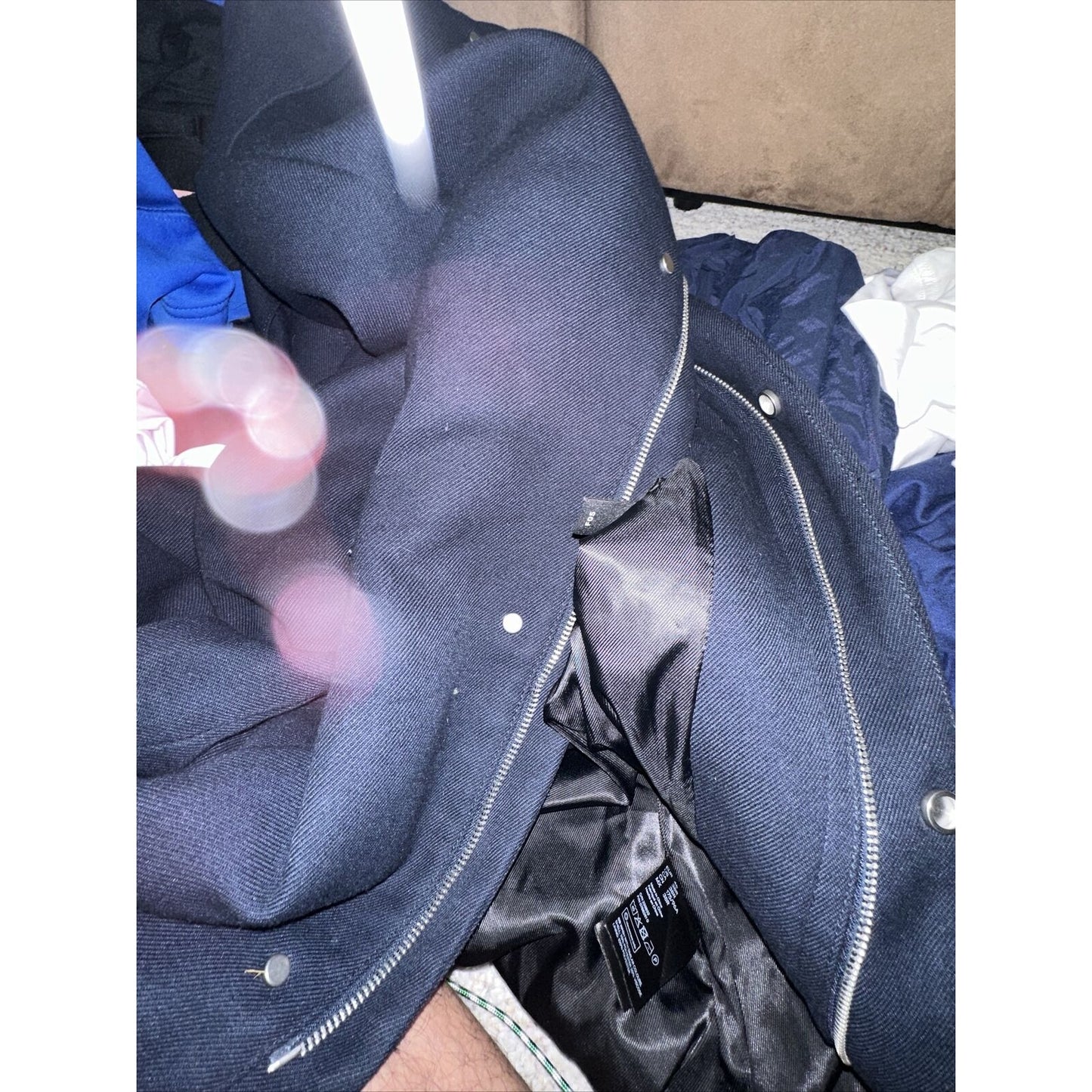 Men’s Dark Blue H&M 38R Zip Up And Snap Jacket Poly & Viscose