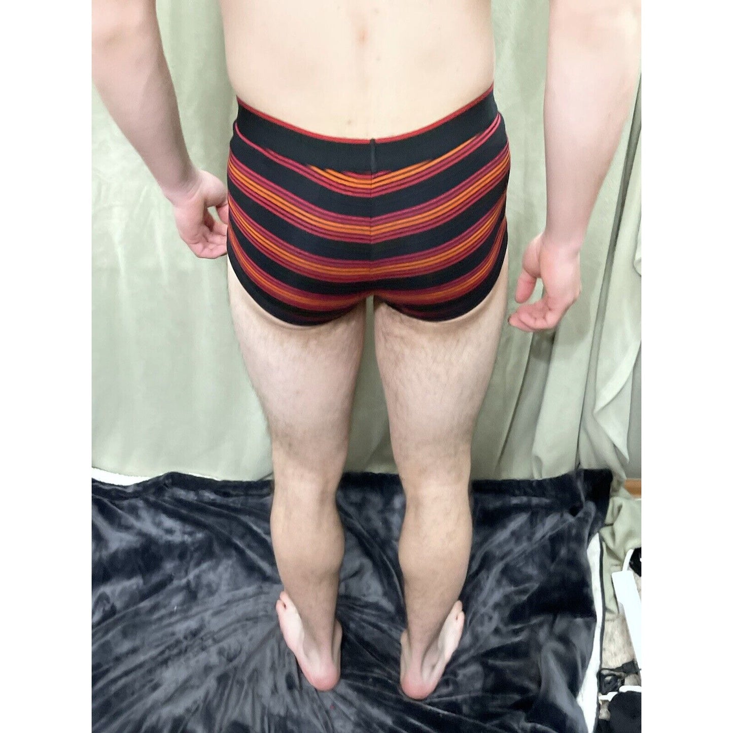 Papi Men’s Small Red black orange stripe Compression Trunks 5% Spandex brand new