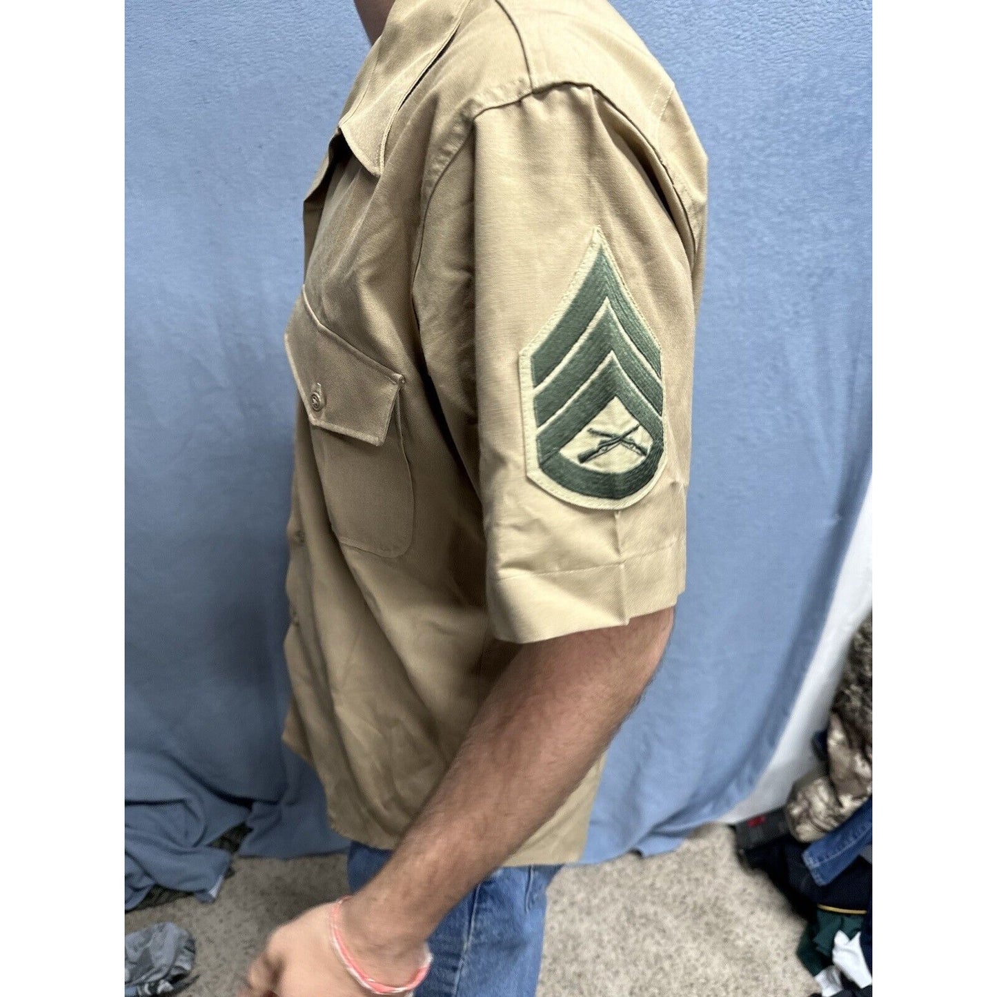 Usmc Marine Corps Khaki Creighton Button Up Uniform Shirt Medium 15-15.5
