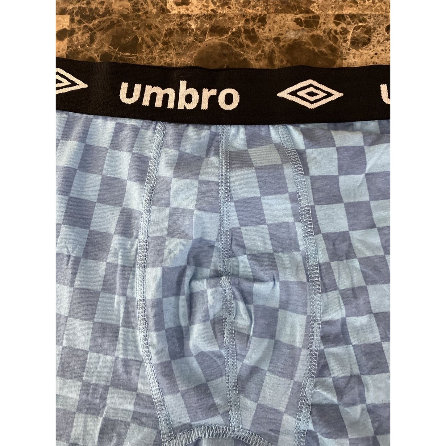 Umbro Men’s Large Sky Blue Checkerboard Cotton Stretch Boxer Briefs NEW