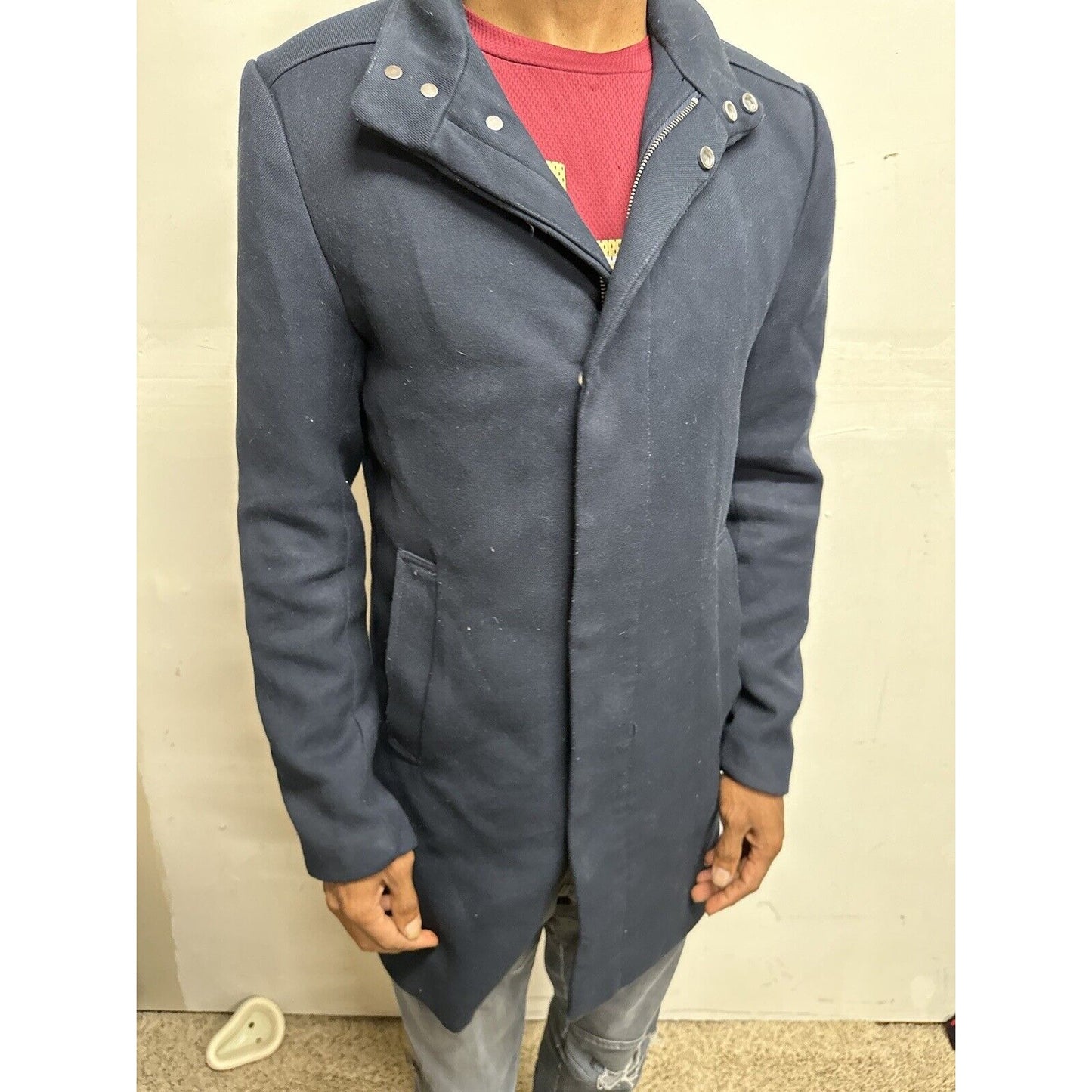 Men’s Dark Blue H&M 38R Zip Up And Snap Jacket Poly & Viscose