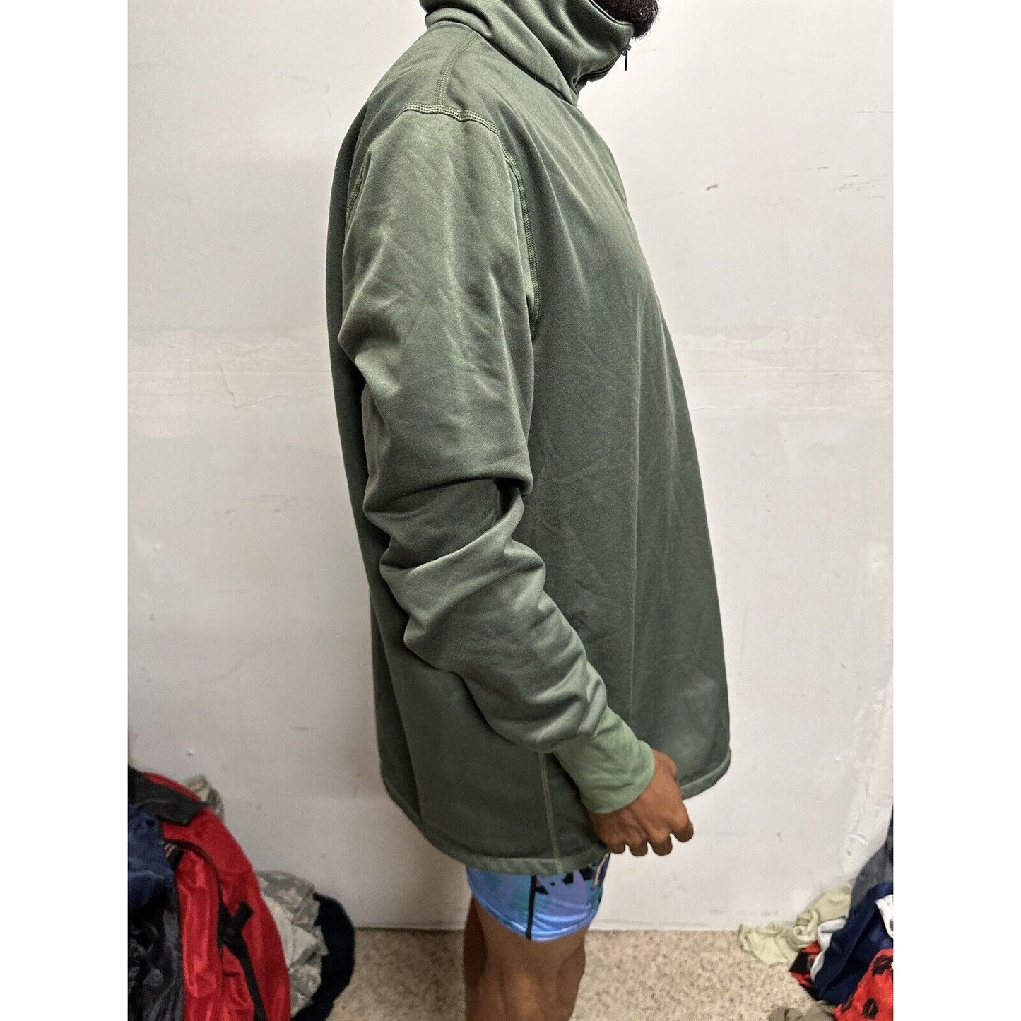 Men’s Green Military Army USAF Large 1/4 Zip Jacket Sleeping Shirt Long Sleeve