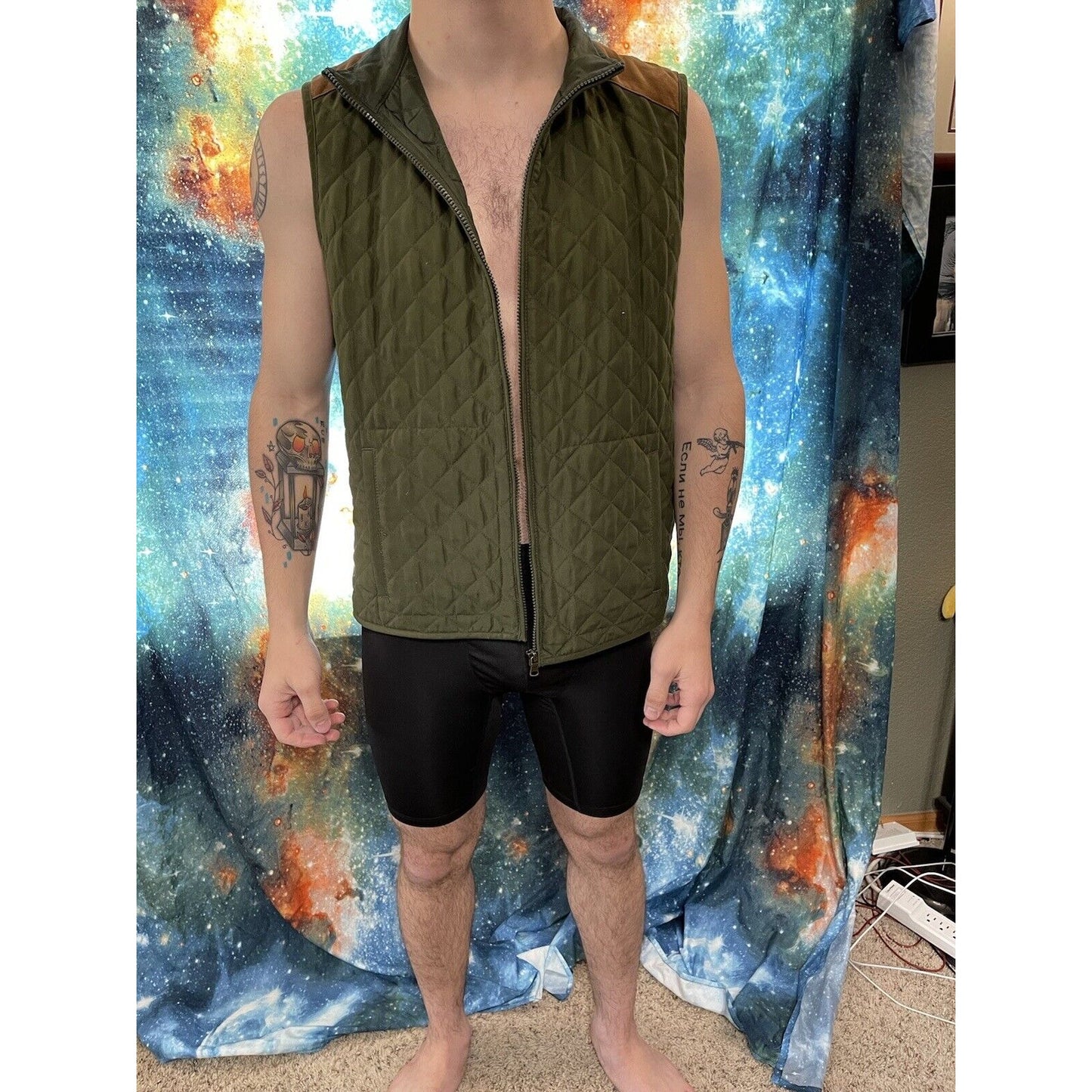 Men's Chaps Denim sleeveless vest brown and olive green Size 1X